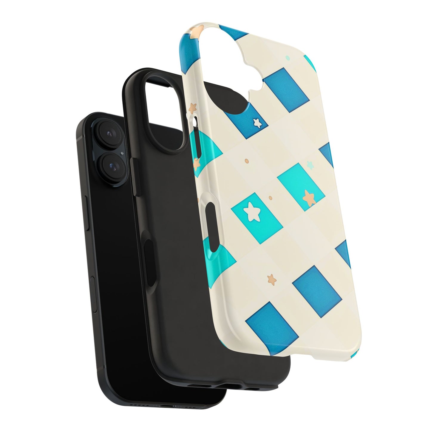 Modern Preppy Checkered Teal Stars Tough Phone Case | Aesthetic