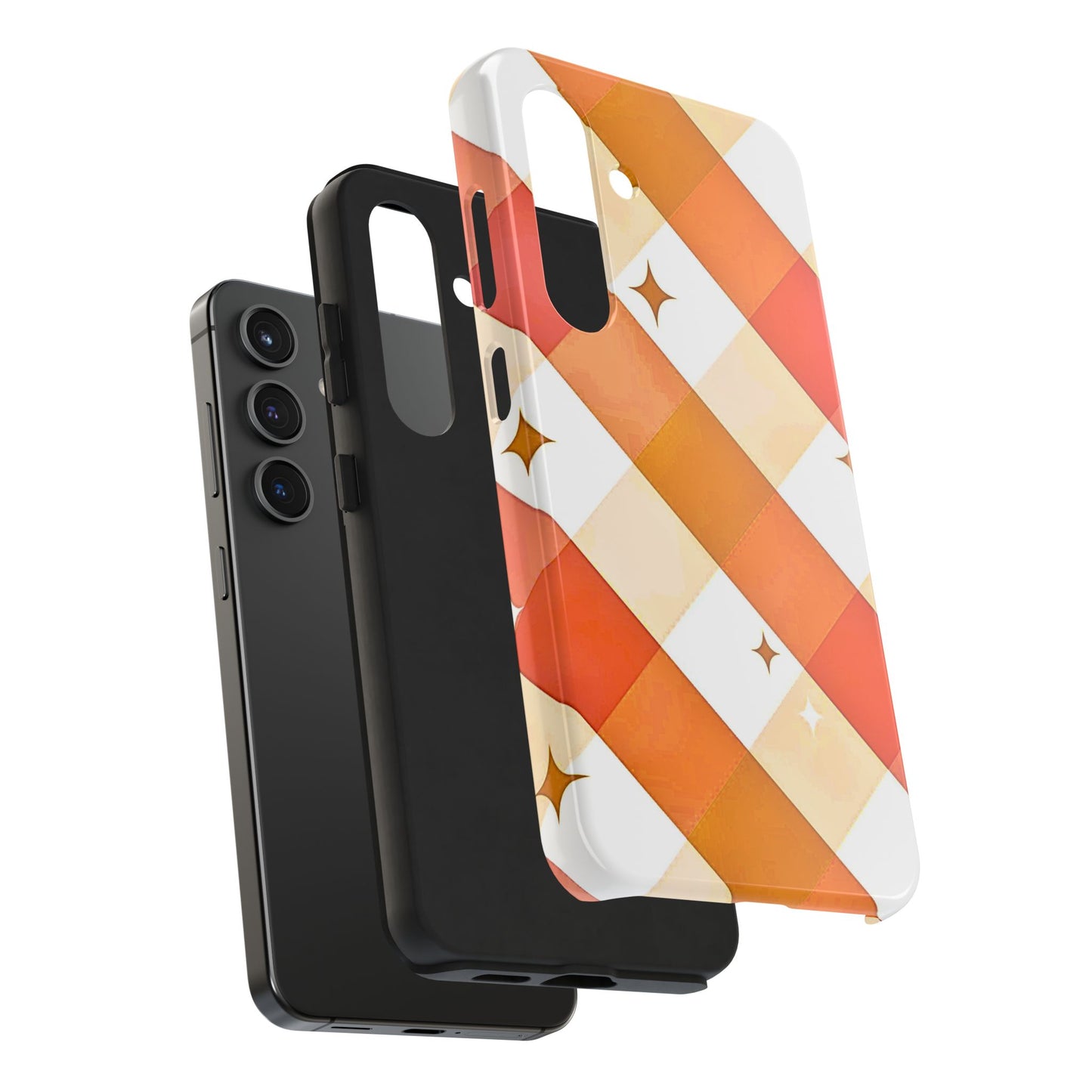 Pastel Orange & Pink Checkered Stars Tough Phone Case | Aesthetic