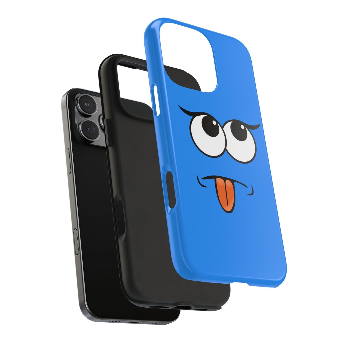 Silly Tongue Out Cartoon Face Blue Background Tough Phone Case | Funny