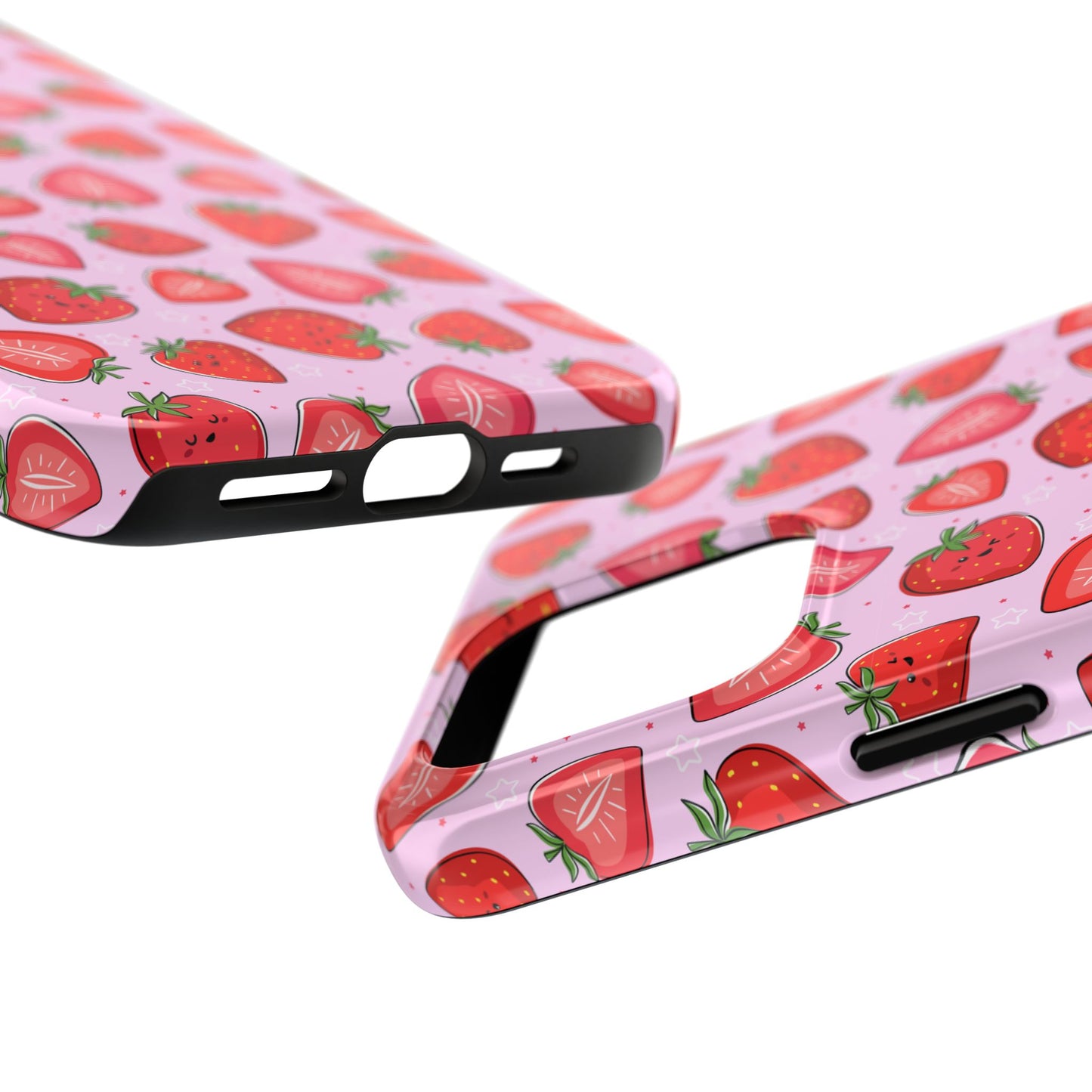 Kawaii Strawberry Cartoon Pattern Pink Aesthetic Tough Phone Case | Food