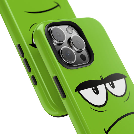 Grumpy Mood Face Green Background Funny Expression Tough Phone Case | Funny