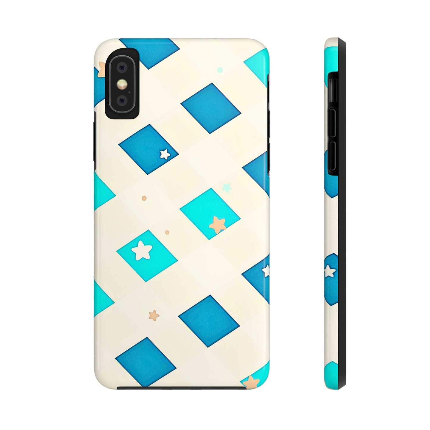 Modern Preppy Checkered Teal Stars Tough Phone Case | Aesthetic