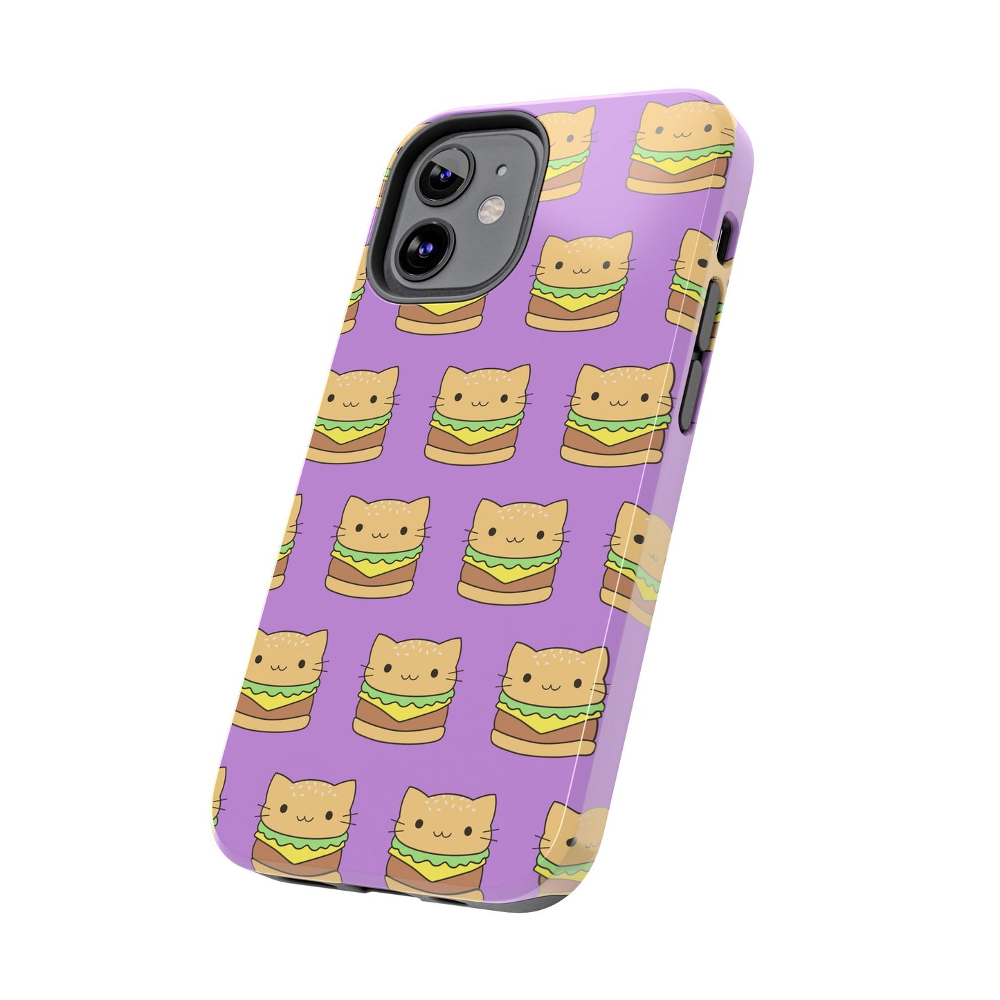 Kawaii Cat Burger Pattern Purple Background Cute Tough Phone Case | Food