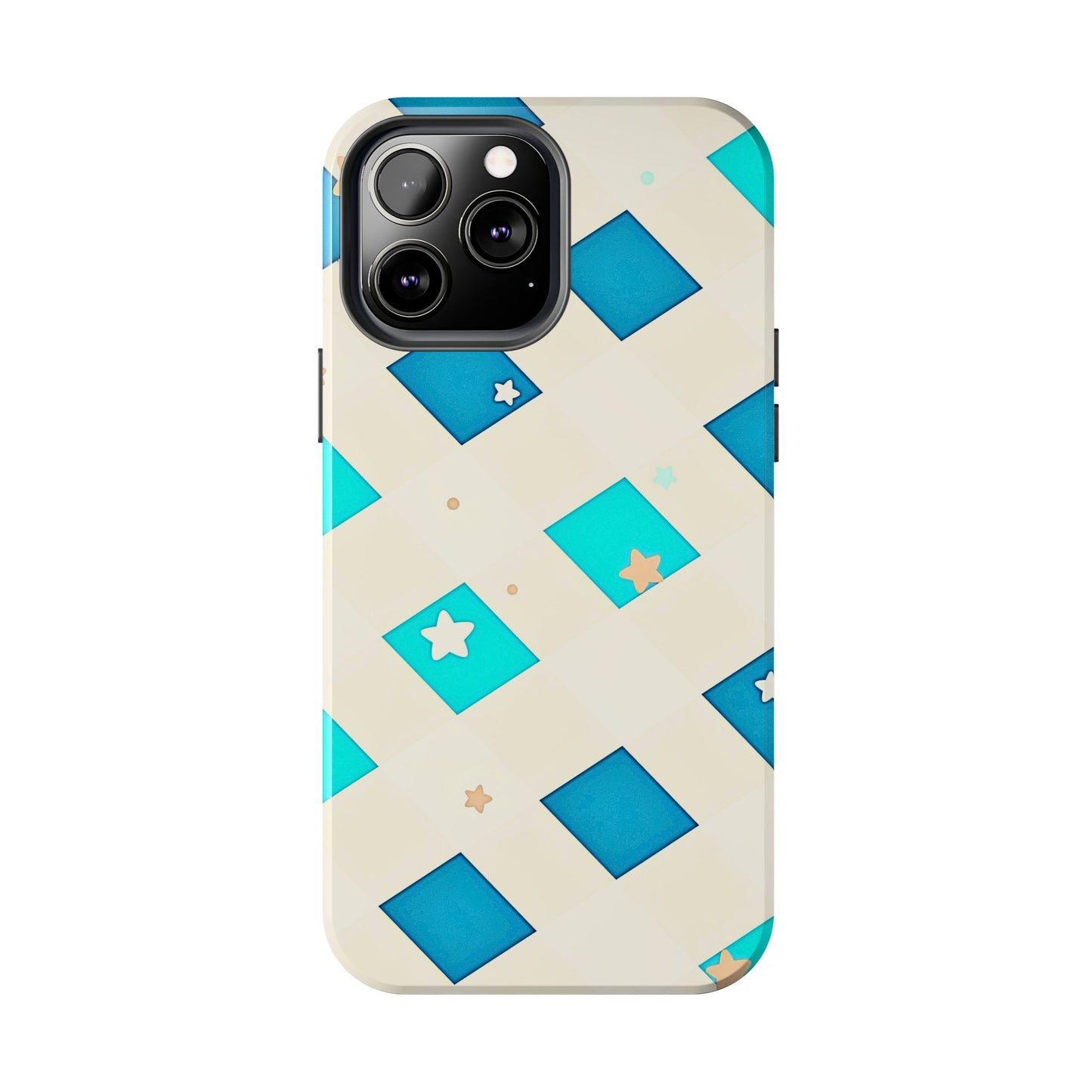 Modern Preppy Checkered Teal Stars Tough Phone Case | Aesthetic