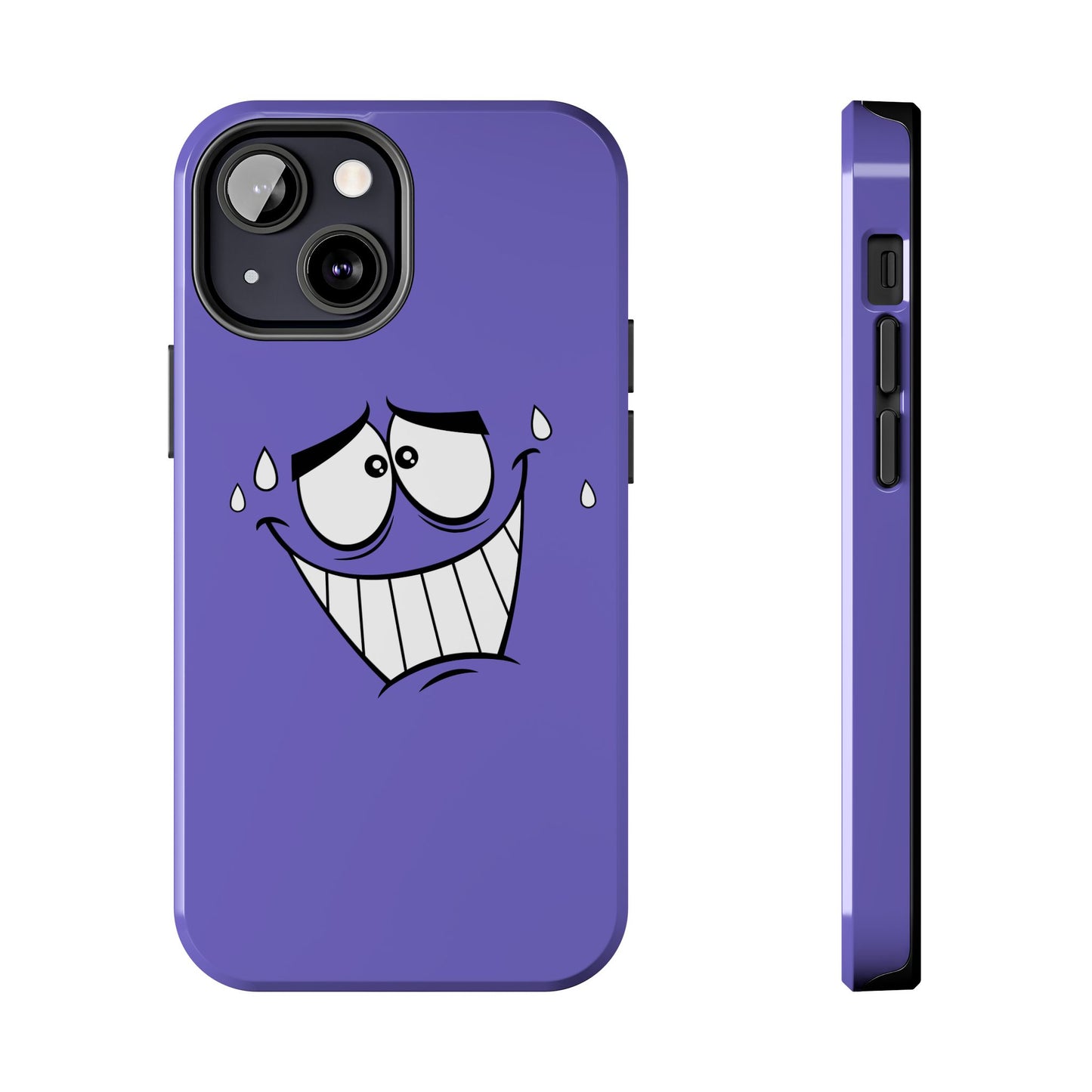 Awkward Nervous Cartoon Face Purple Background Tough Phone Case | Funny