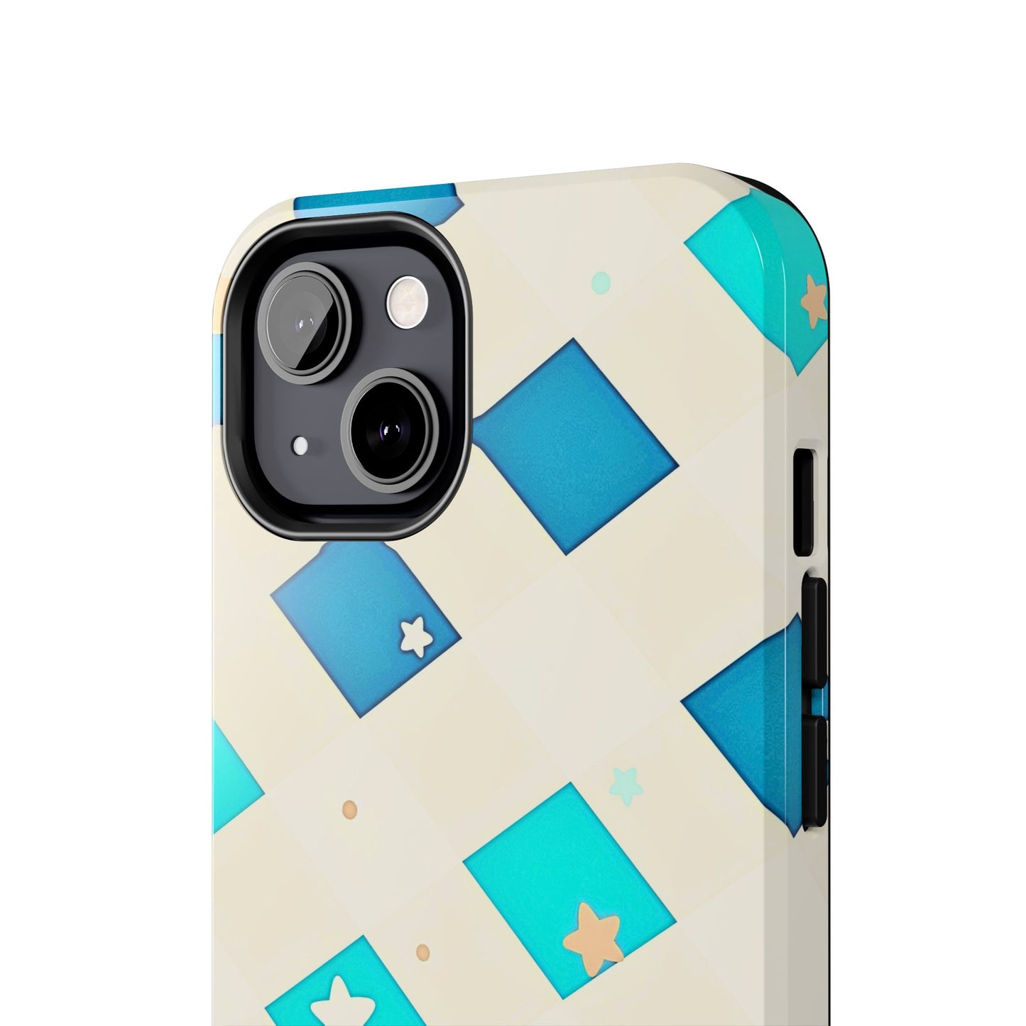 Modern Preppy Checkered Teal Stars Tough Phone Case | Aesthetic