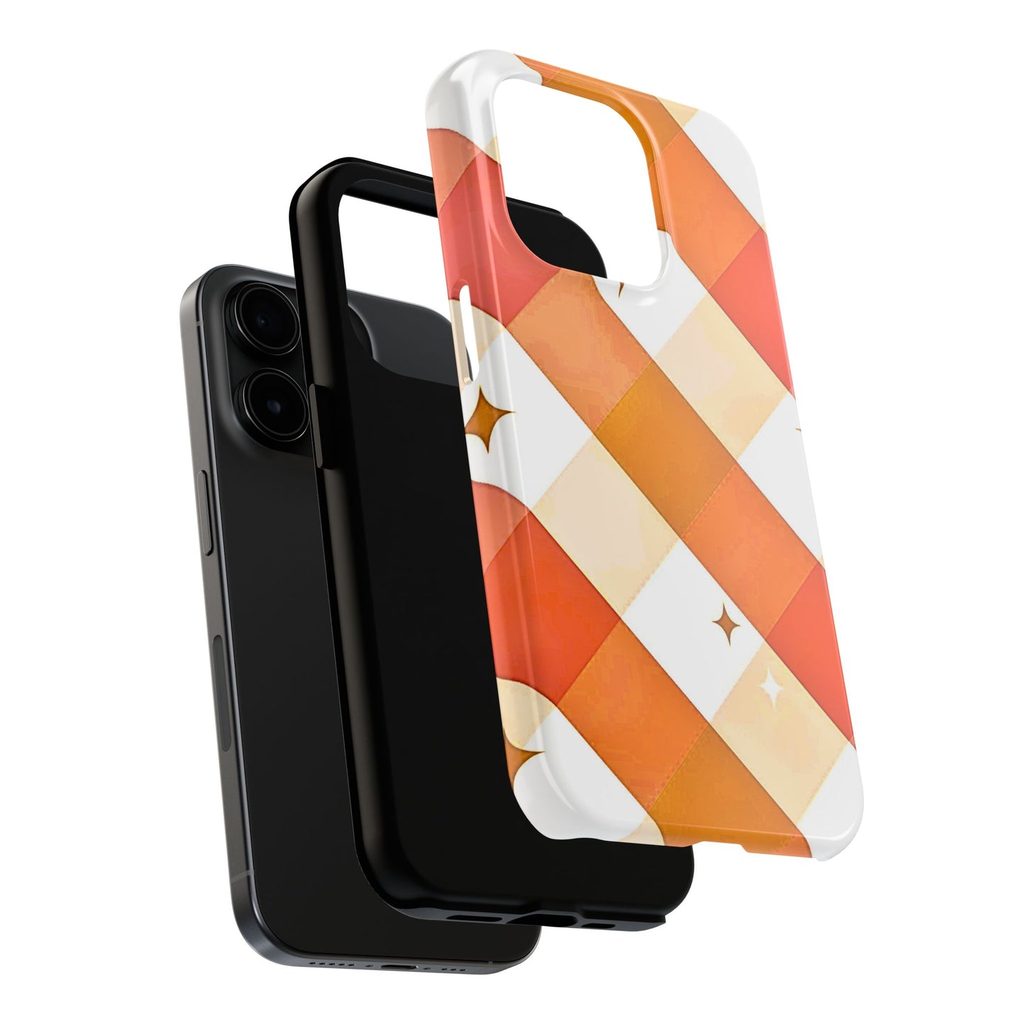 Pastel Orange & Pink Checkered Stars Tough Phone Case | Aesthetic