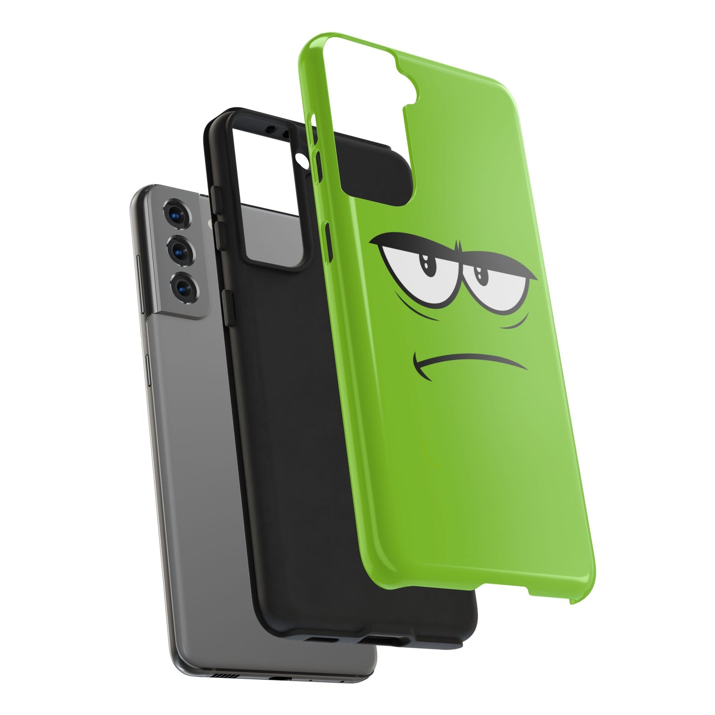 Grumpy Mood Face Green Background Funny Expression Tough Phone Case | Funny