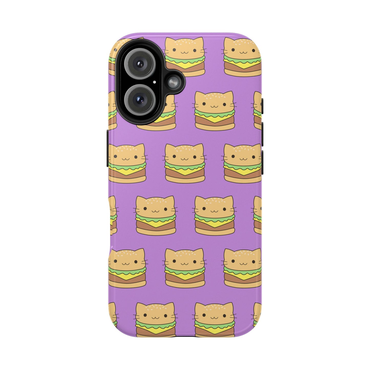 Kawaii Cat Burger Pattern Purple Background Cute Tough Phone Case | Food