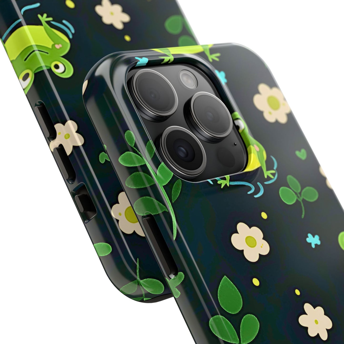 Kawaii Froggy Pattern Black Tough Phone Case | Animals
