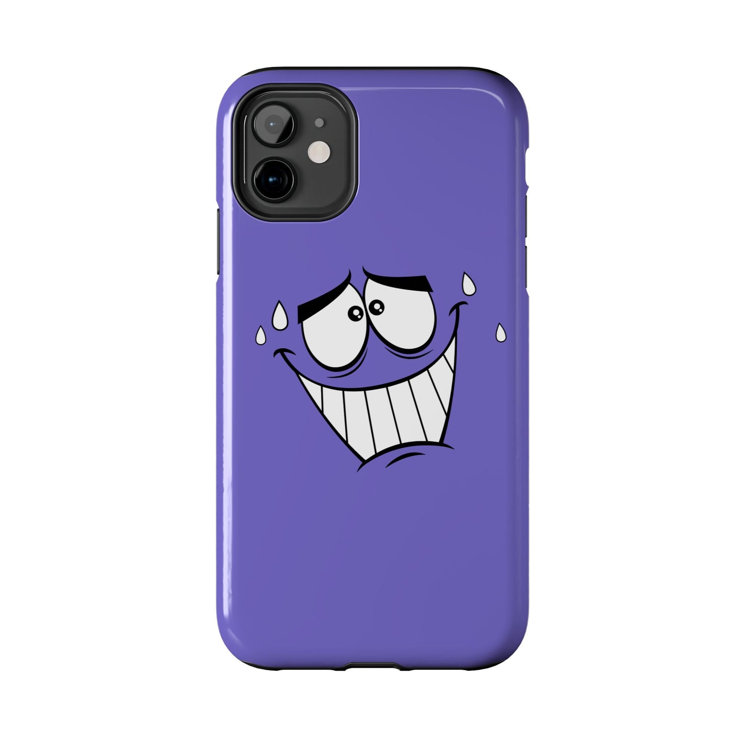 Awkward Nervous Cartoon Face Purple Background Tough Phone Case | Funny