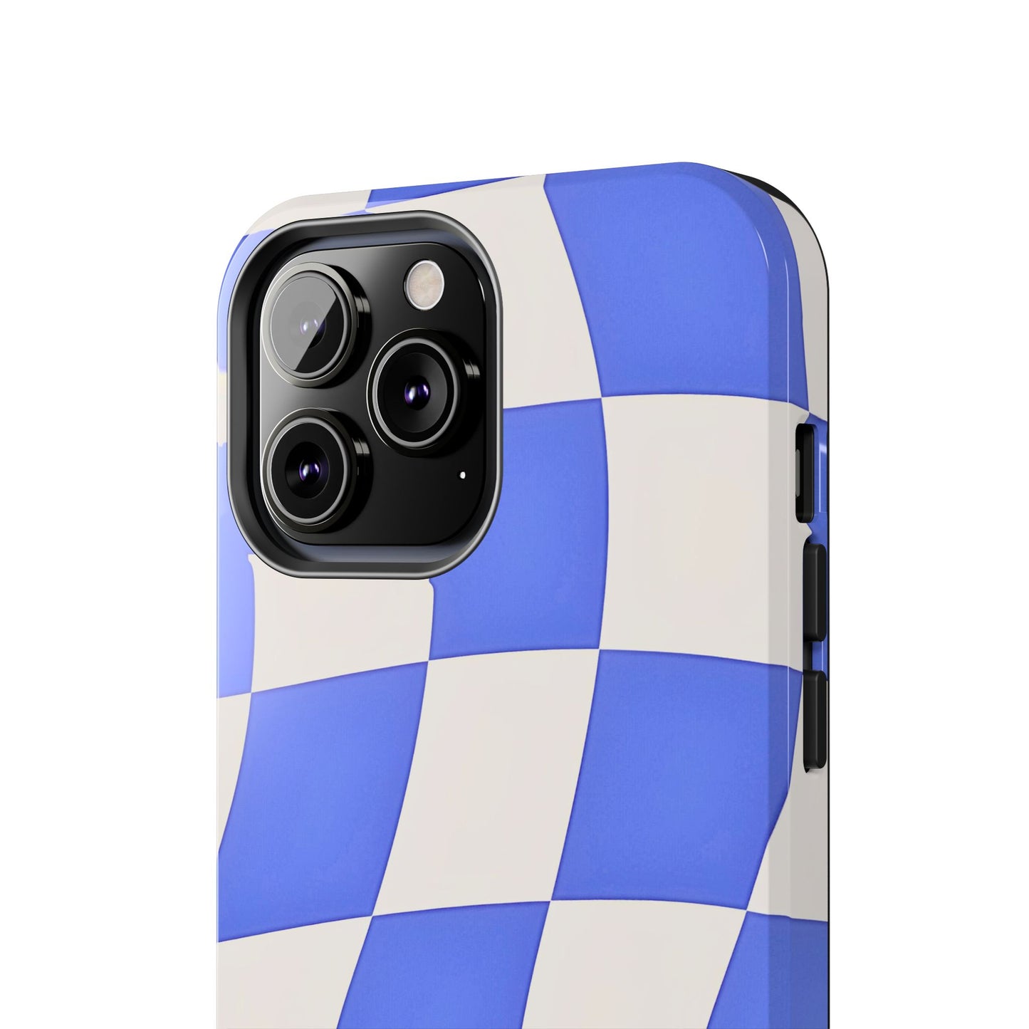 Funda resistente para teléfono con estampado ondulado de cuadros azules | Estética