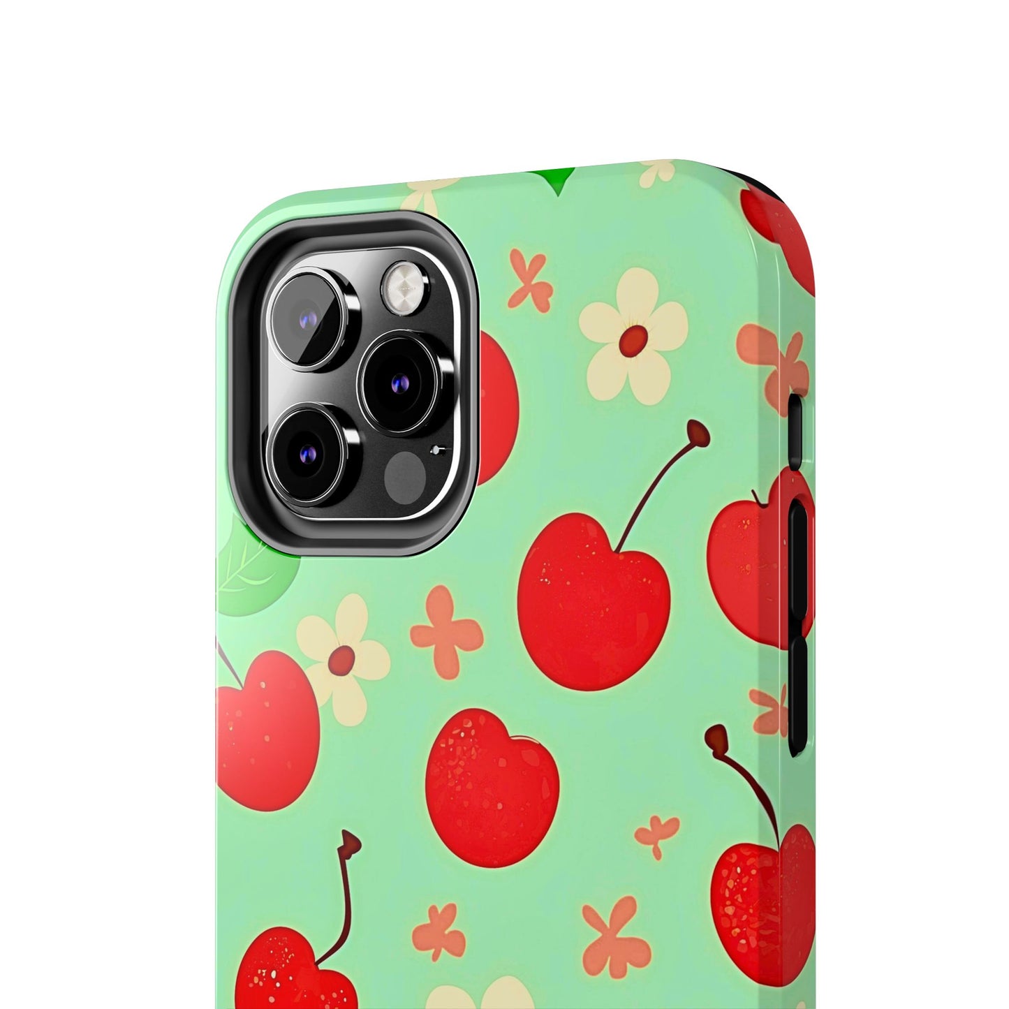 Cute Cherry Flower Pattern Mint Tough Phone Case | Aesthetic