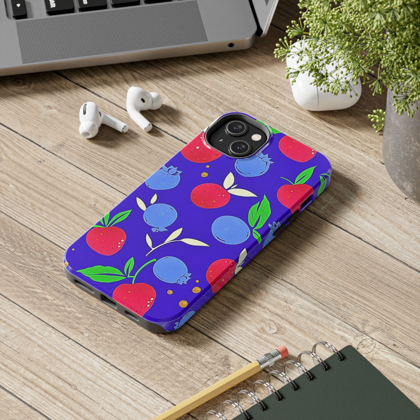Funda resistente para teléfono con diseño de arándanos y fresas | Estética