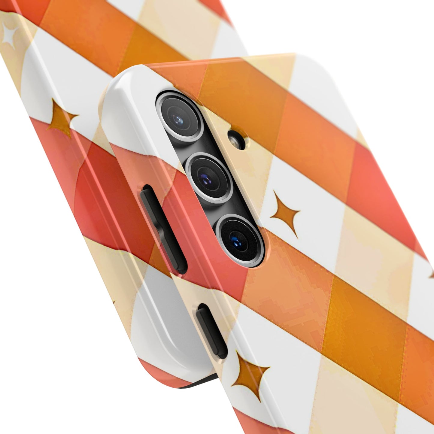 Pastel Orange & Pink Checkered Stars Tough Phone Case | Aesthetic