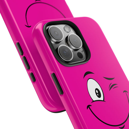 Winking Face Pink Background Cheeky Cartoon Style Tough Phone Case | Funny