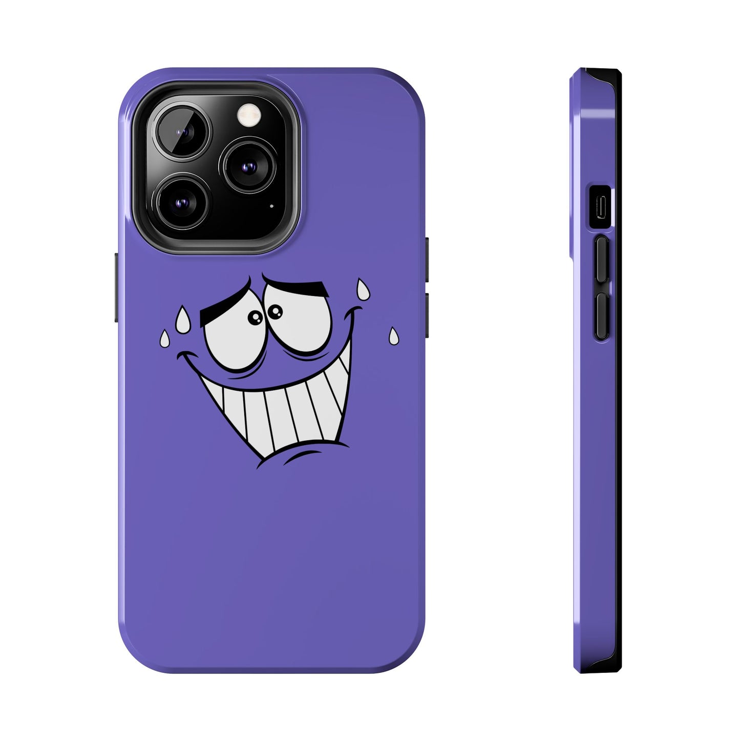 Awkward Nervous Cartoon Face Purple Background Tough Phone Case | Funny