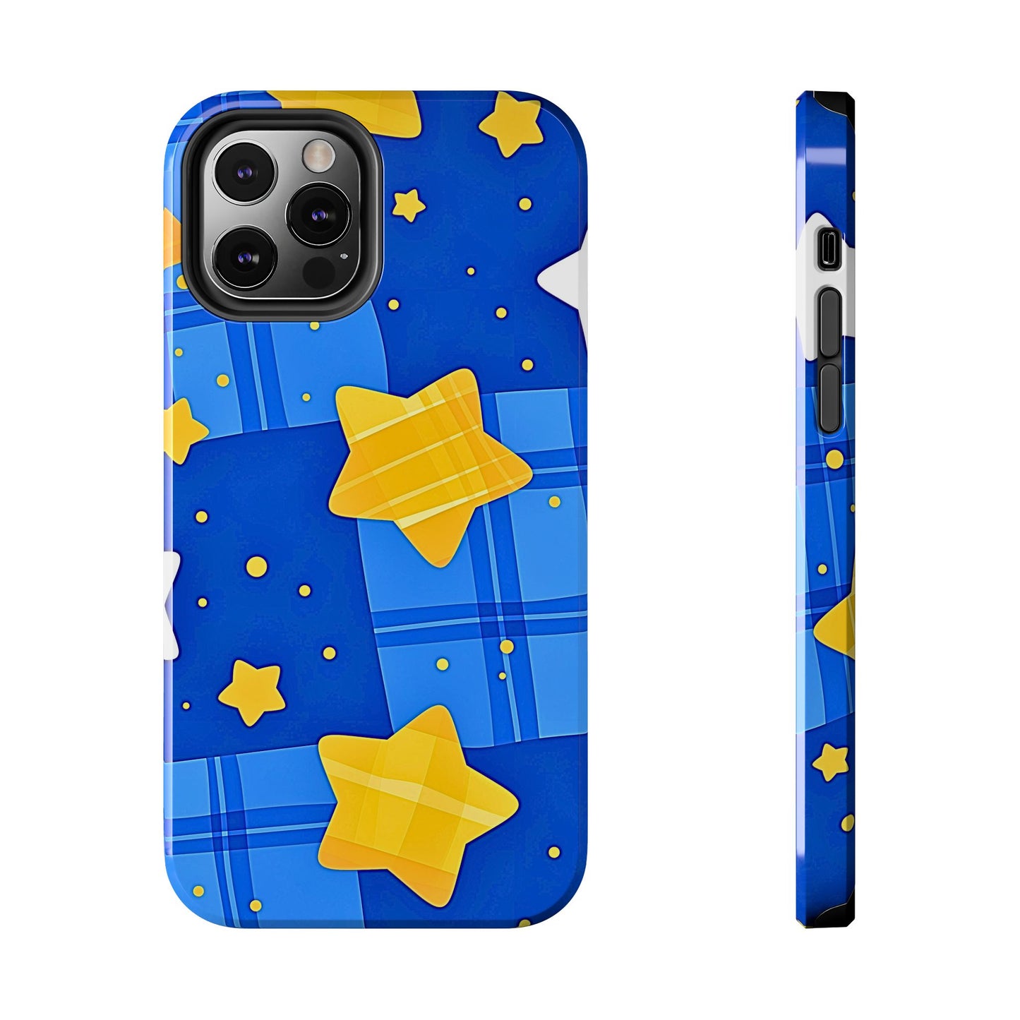 Funda resistente para teléfono con estampado de estrellas y cuadros preppy | Estética