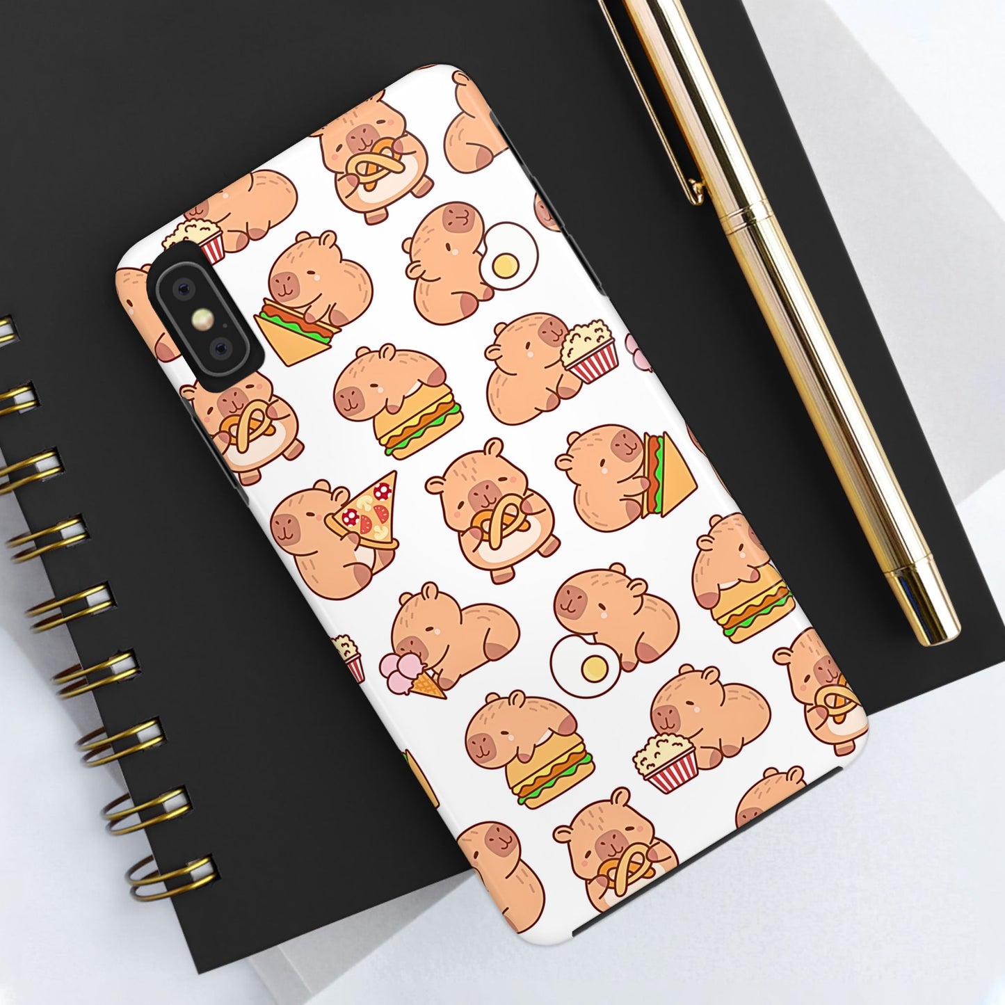 Cute Capybara Eating Pizza Ice Cream & Snacks Cartoon Food Tough Phone Case | Animals