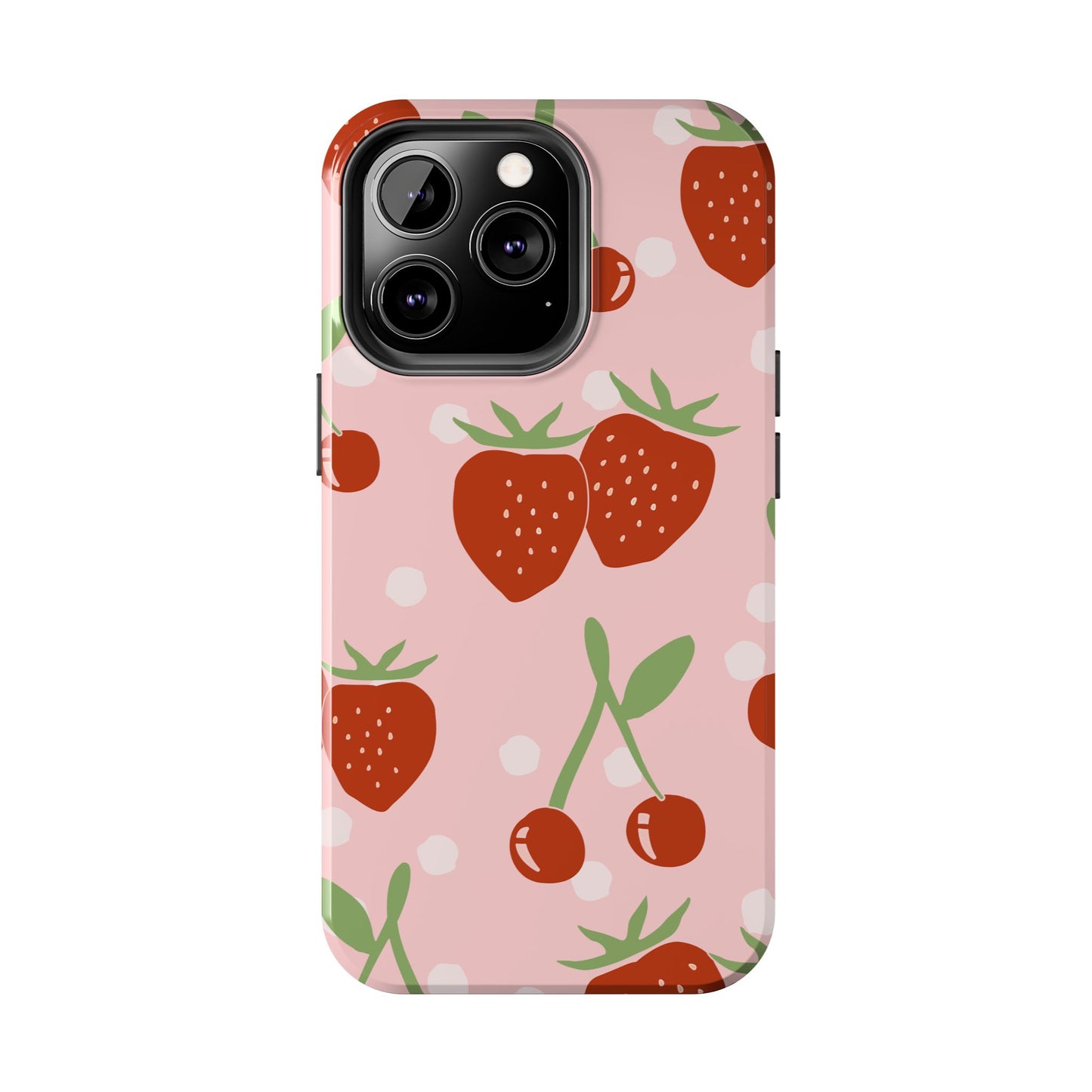 Cute Pink and Red Cherry and Strawberry Tough Phone Case | Food