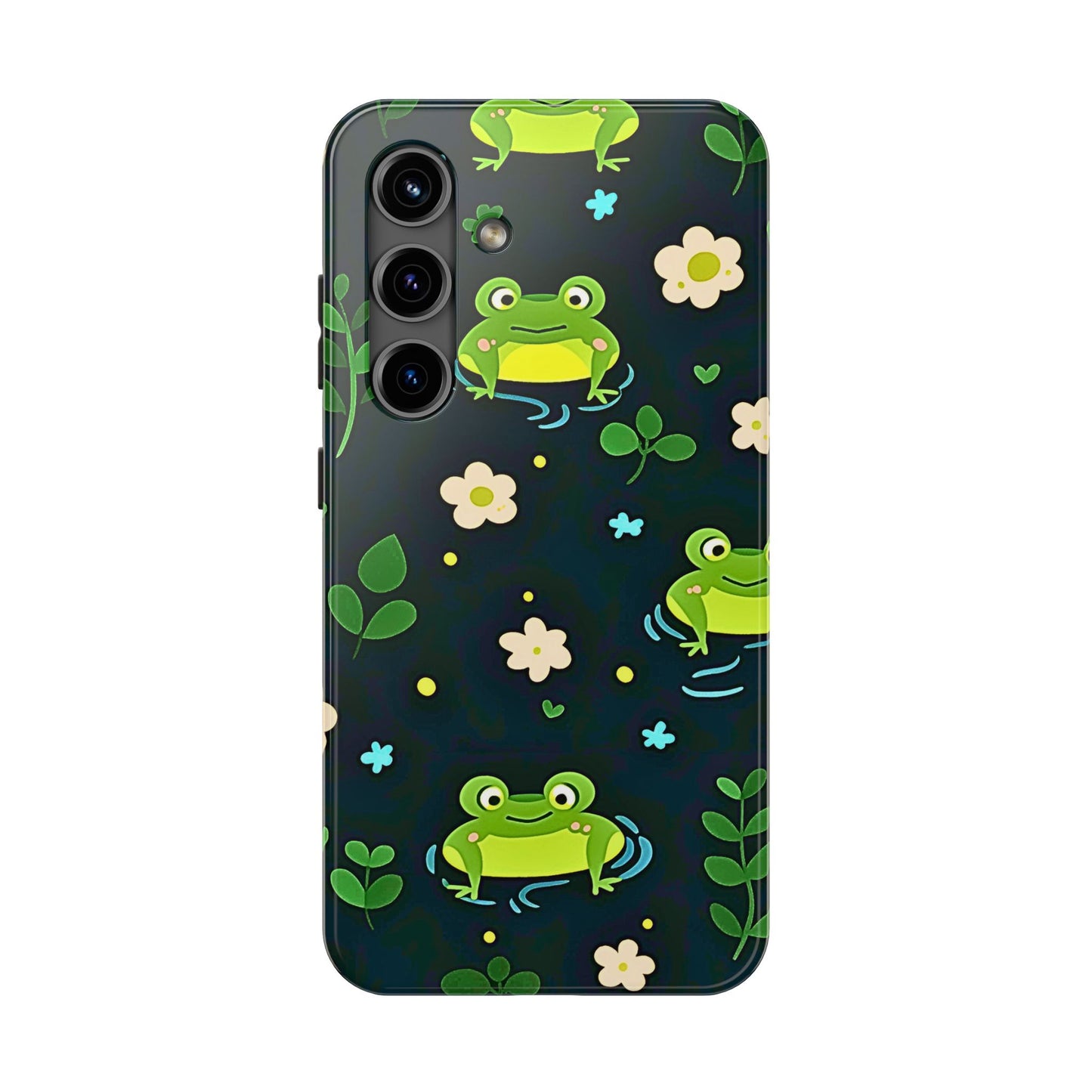 Kawaii Froggy Pattern Black Tough Phone Case | Animals