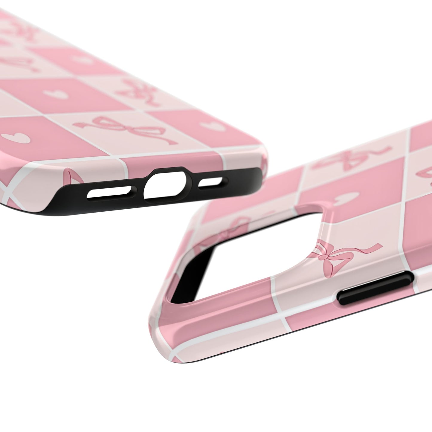 Girly Pink Bow and Heart Grid Pastel Tough Phone Case | Aesthetic