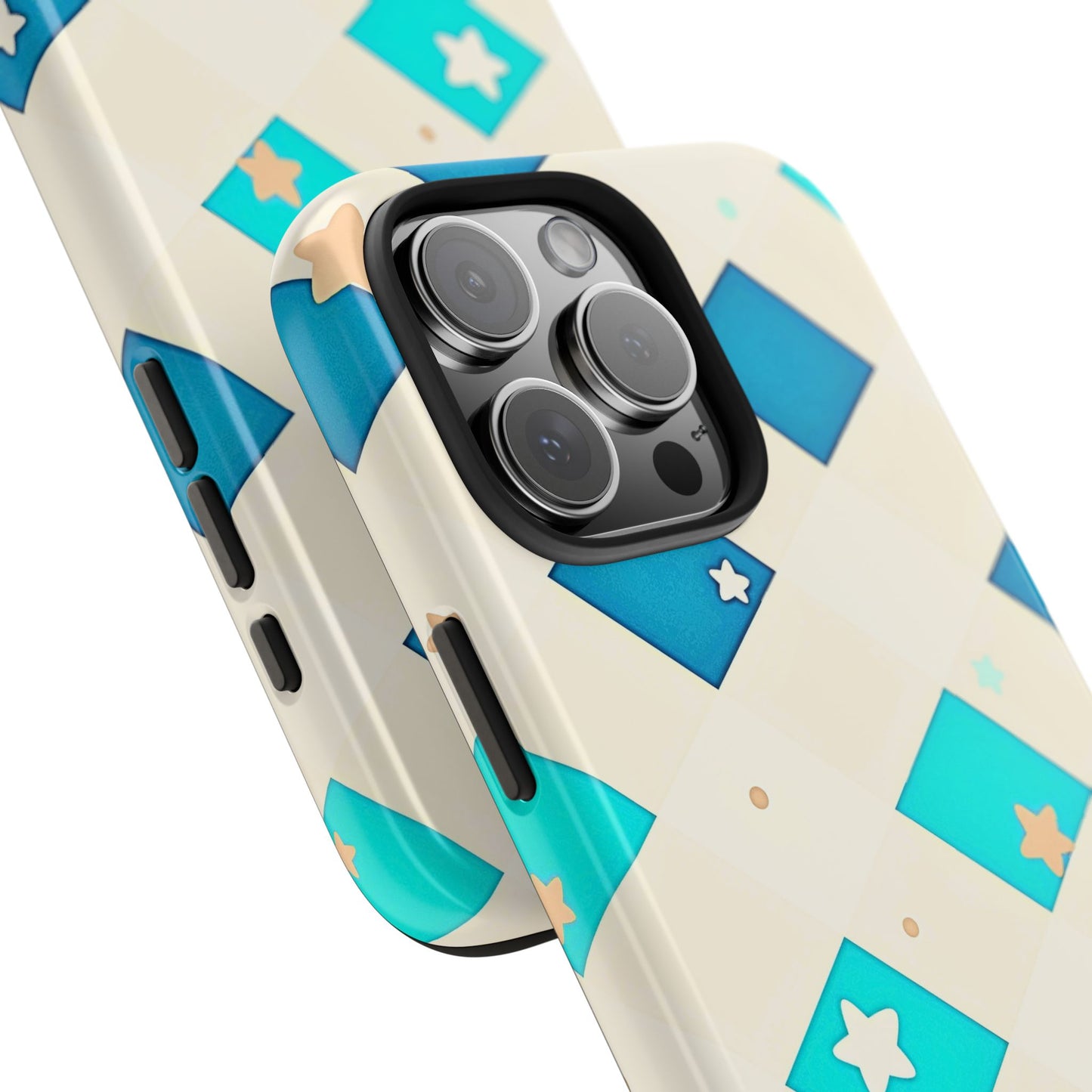 Modern Preppy Checkered Teal Stars Tough Phone Case | Aesthetic