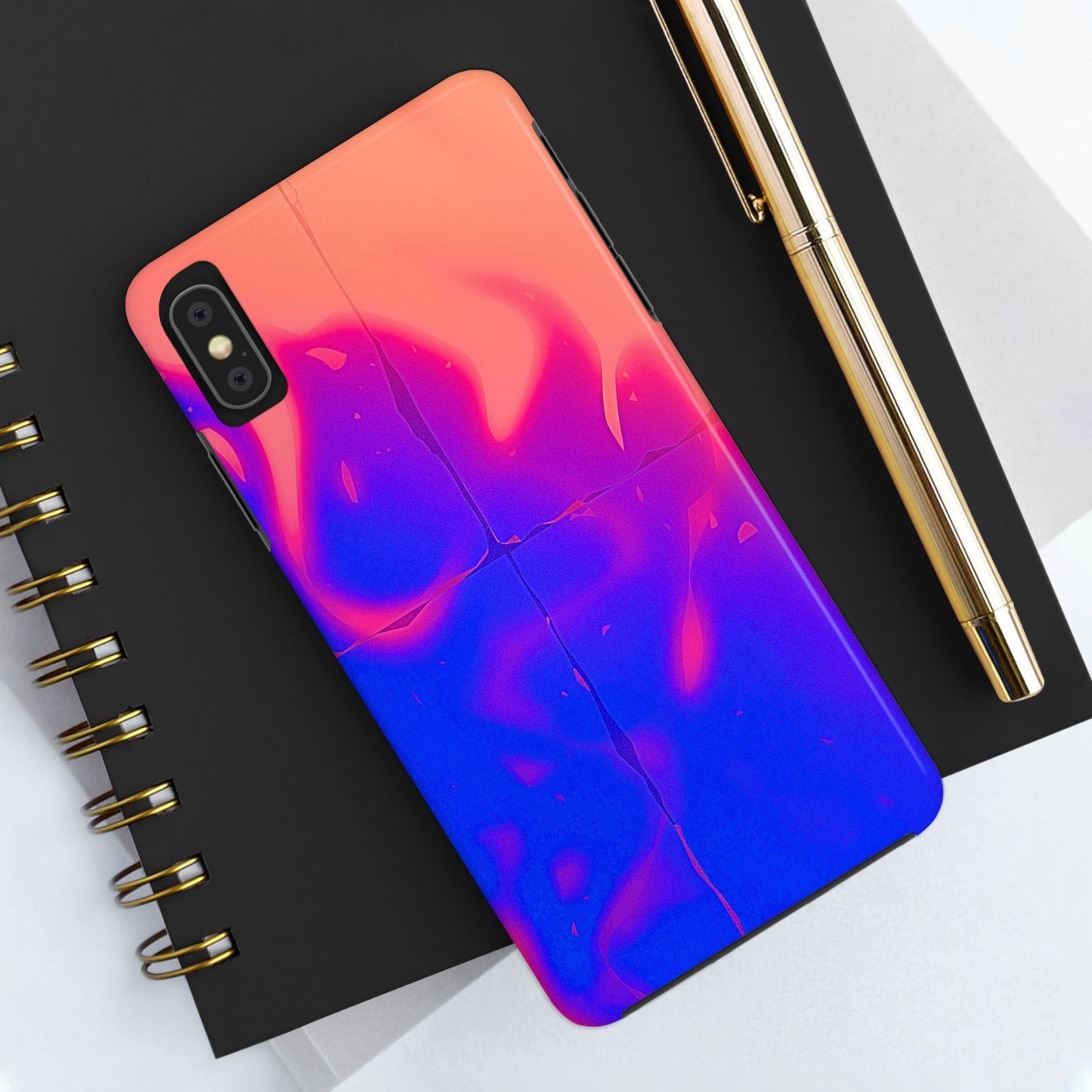 Funda resistente para teléfono con diseño de llamas, degradado abstracto y resplandor del atardecer | Estética