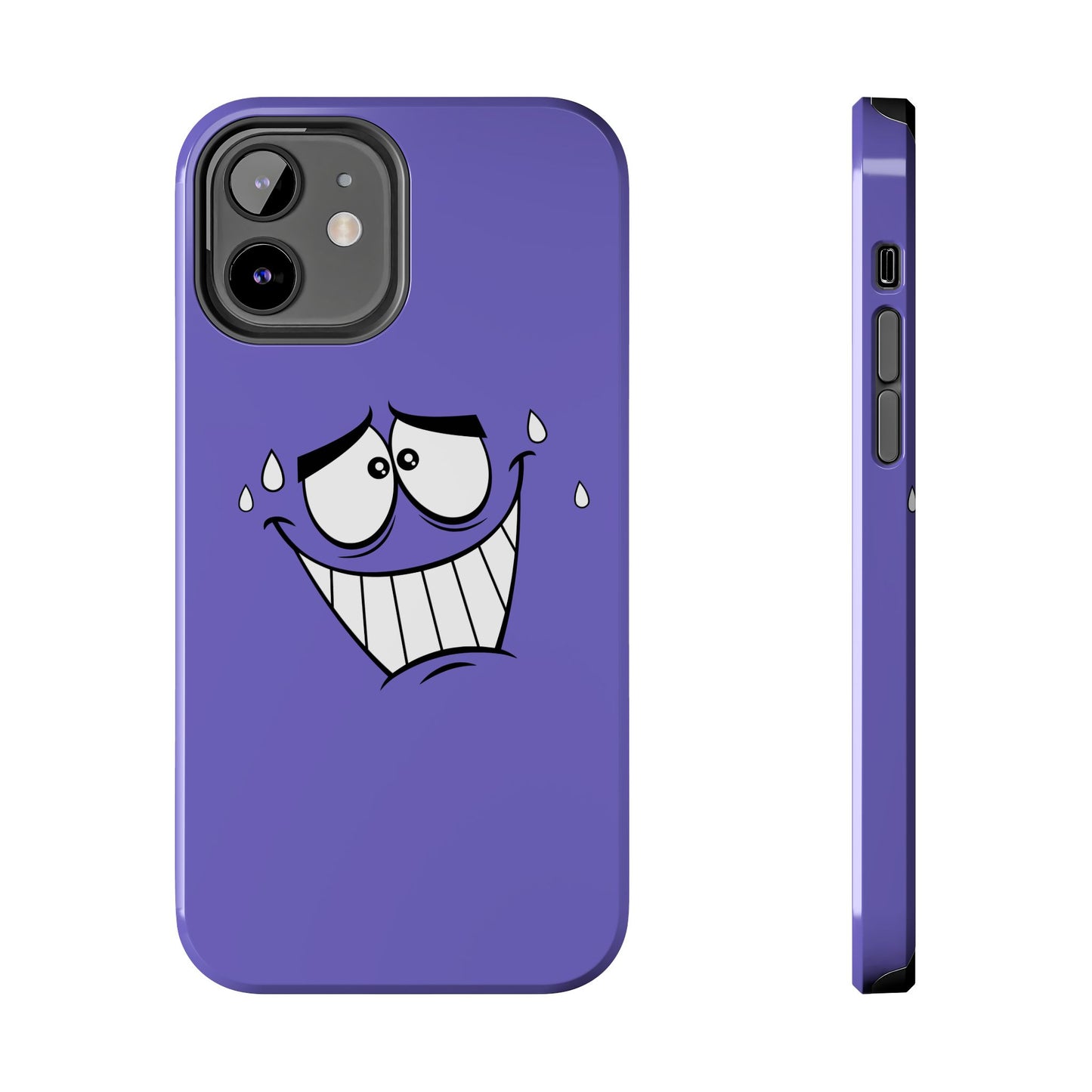 Awkward Nervous Cartoon Face Purple Background Tough Phone Case | Funny