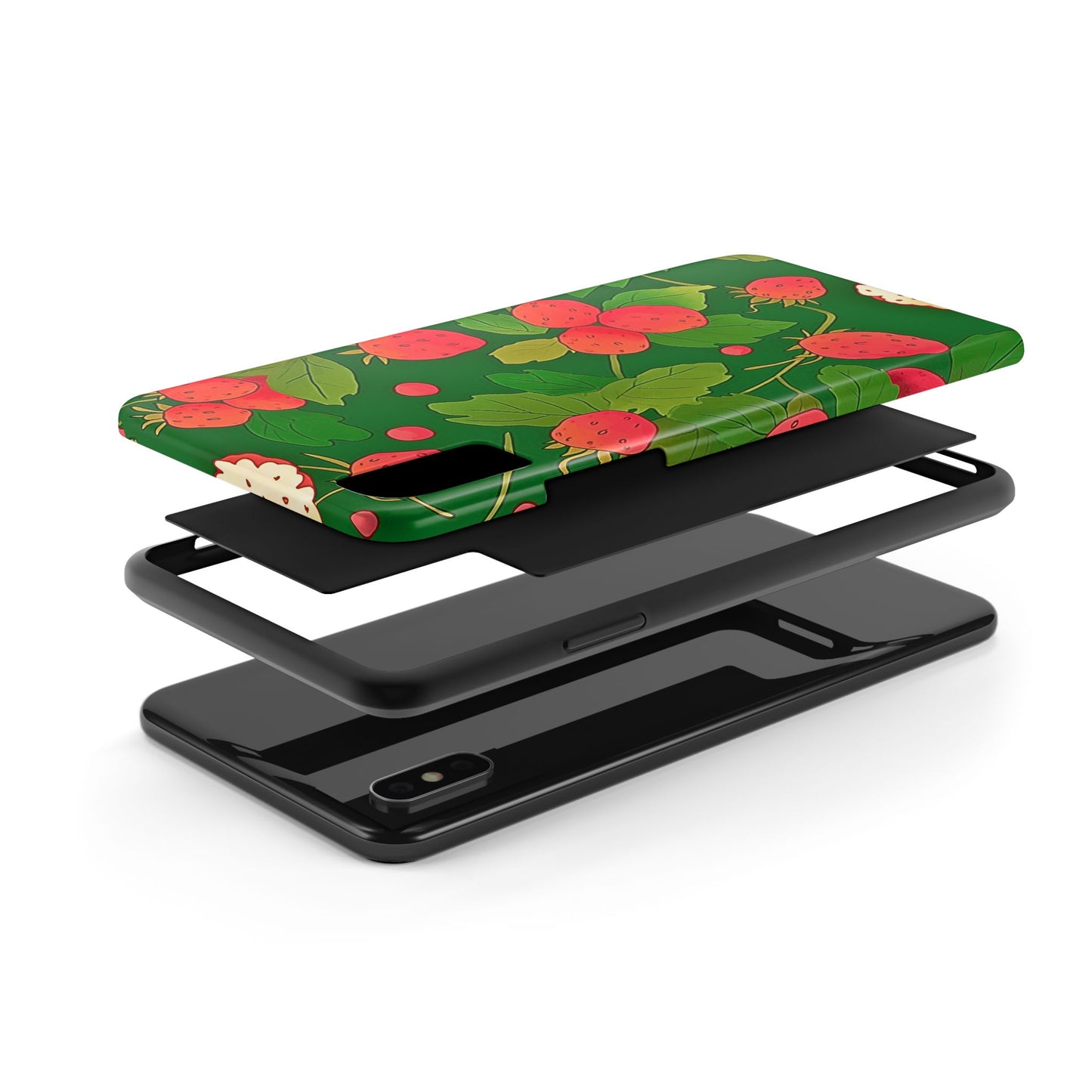 Dark Strawberry Pattern Preppy Tough Phone Case | Aesthetic