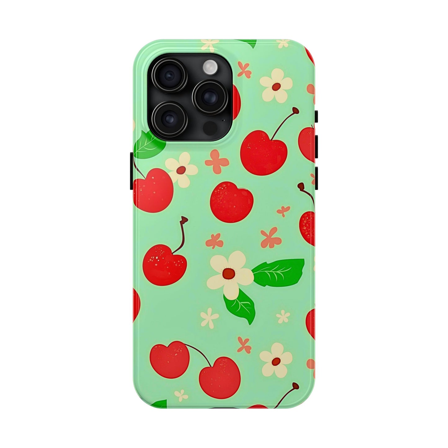 Cute Cherry Flower Pattern Mint Tough Phone Case | Aesthetic