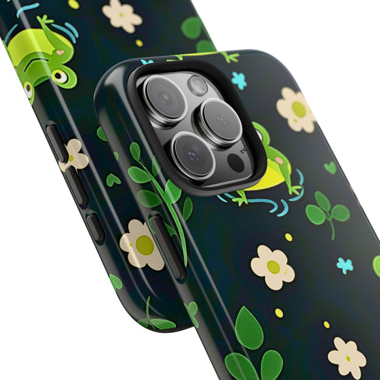 Kawaii Froggy Pattern Black Tough Phone Case | Animals