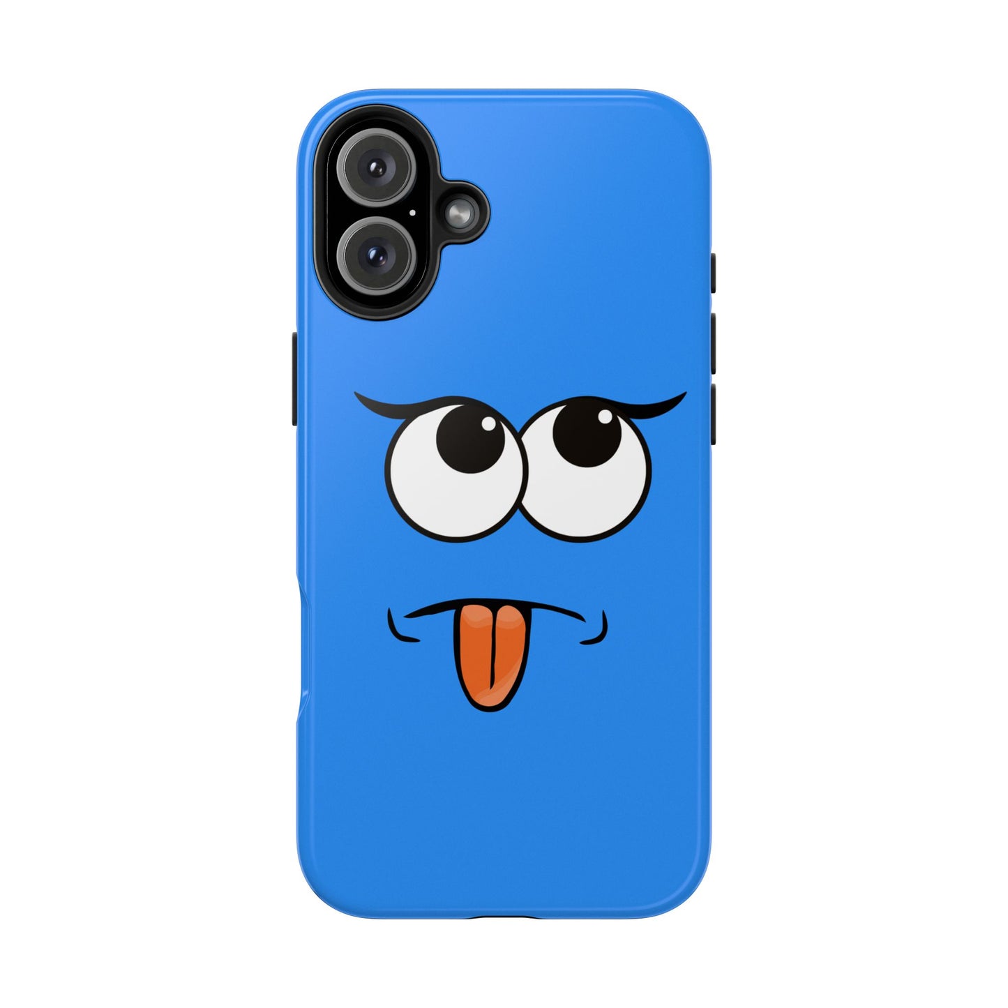 Silly Tongue Out Cartoon Face Blue Background Tough Phone Case | Funny