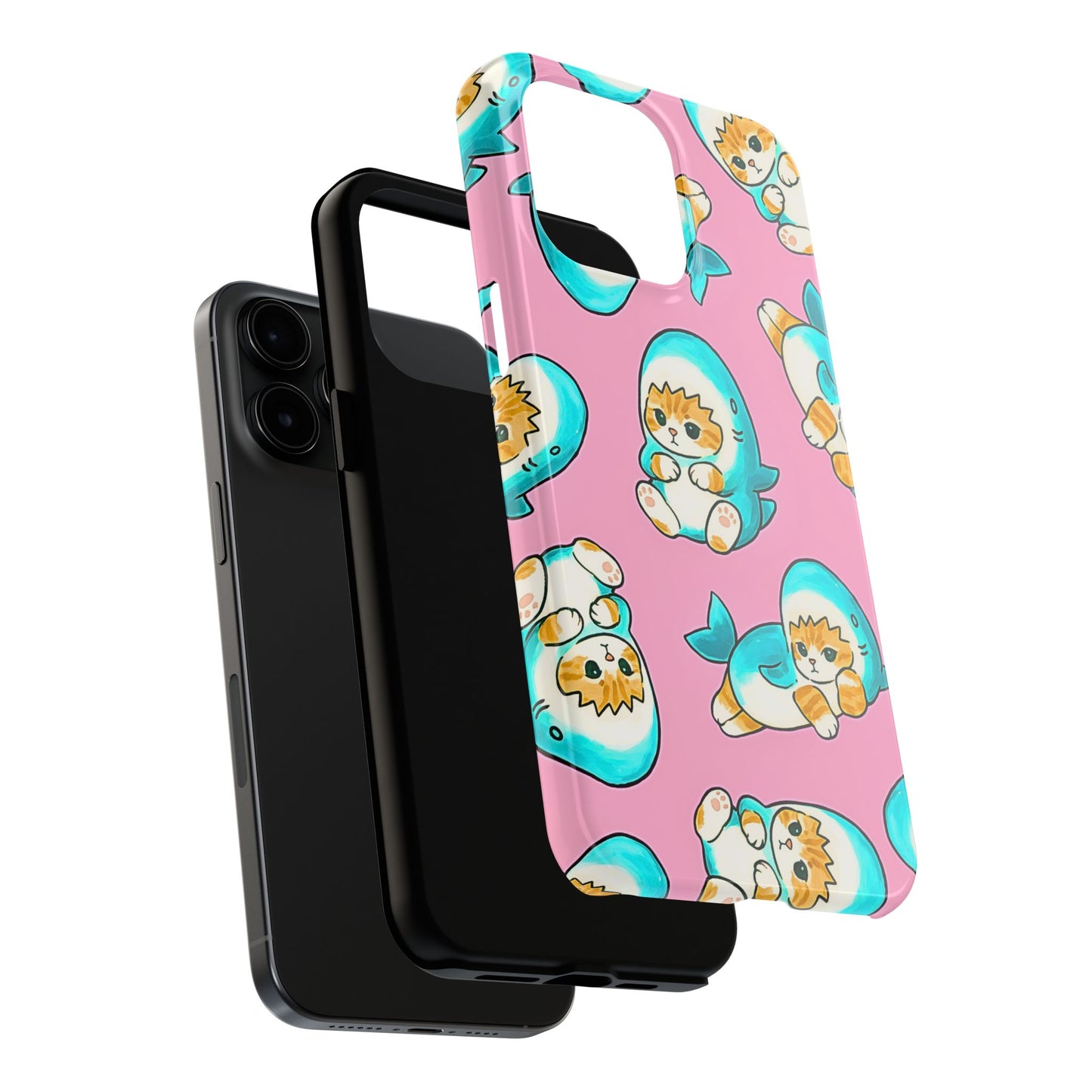 Pink Cute Shark Cats Pattern Tough Phone Case | Animals