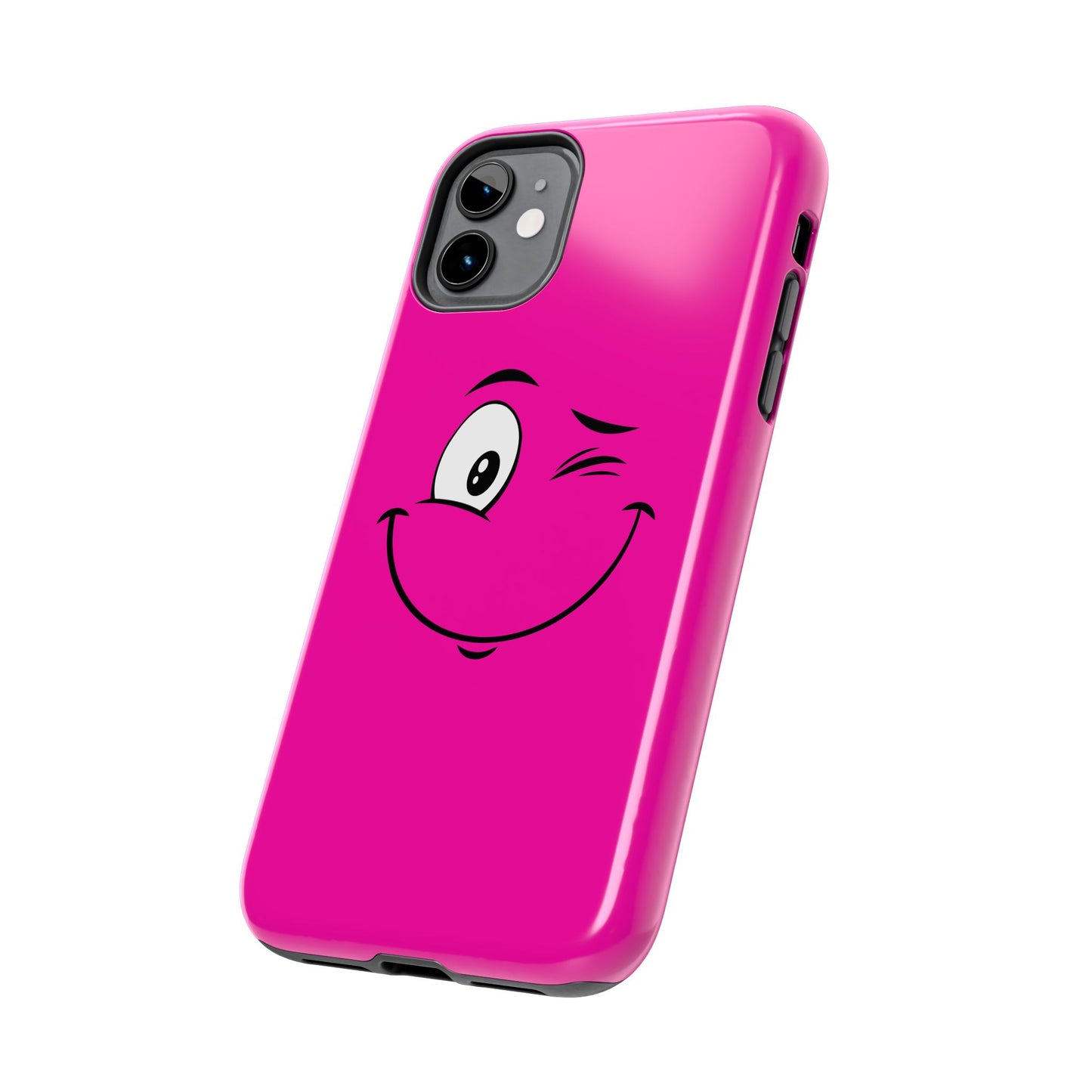 Winking Face Pink Background Cheeky Cartoon Style Tough Phone Case | Funny