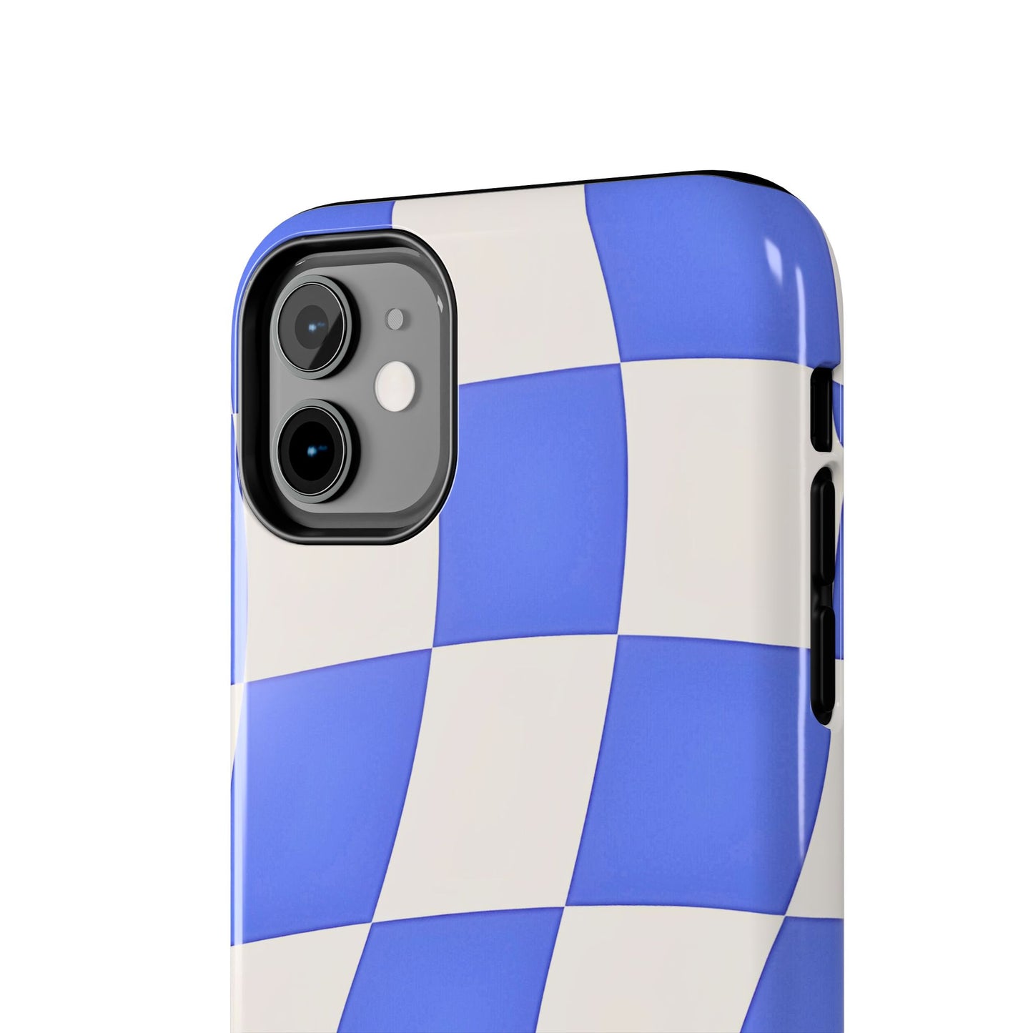 Funda resistente para teléfono con estampado ondulado de cuadros azules | Estética