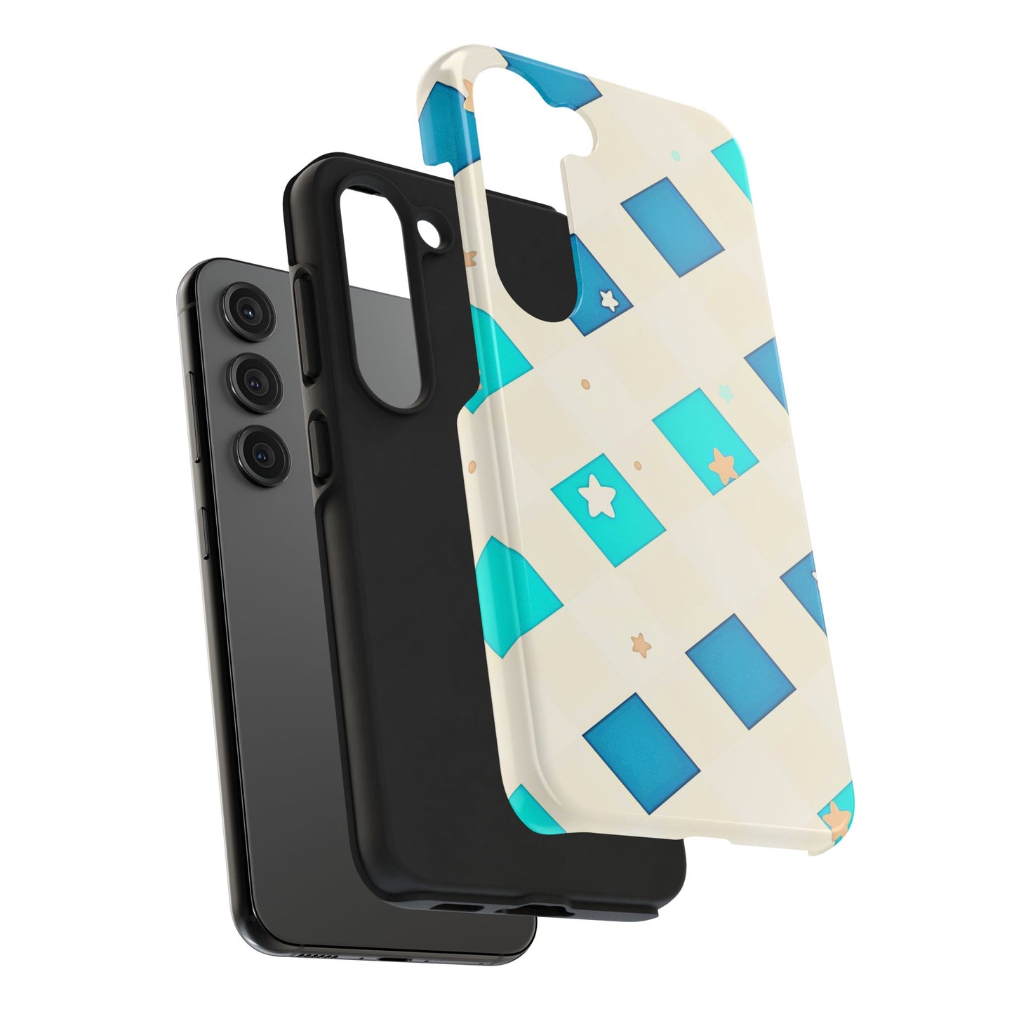 Modern Preppy Checkered Teal Stars Tough Phone Case | Aesthetic