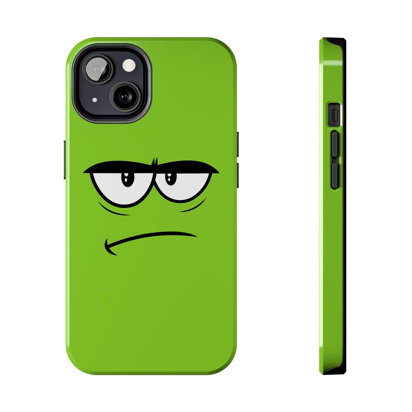 Grumpy Mood Face Green Background Funny Expression Tough Phone Case | Funny