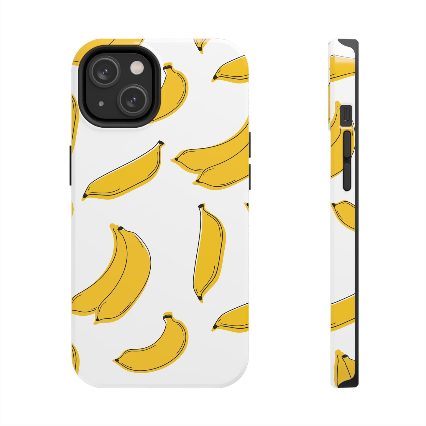 Bold Yellow Banana Pattern Minimal Line Art Tough Phone Case | Food
