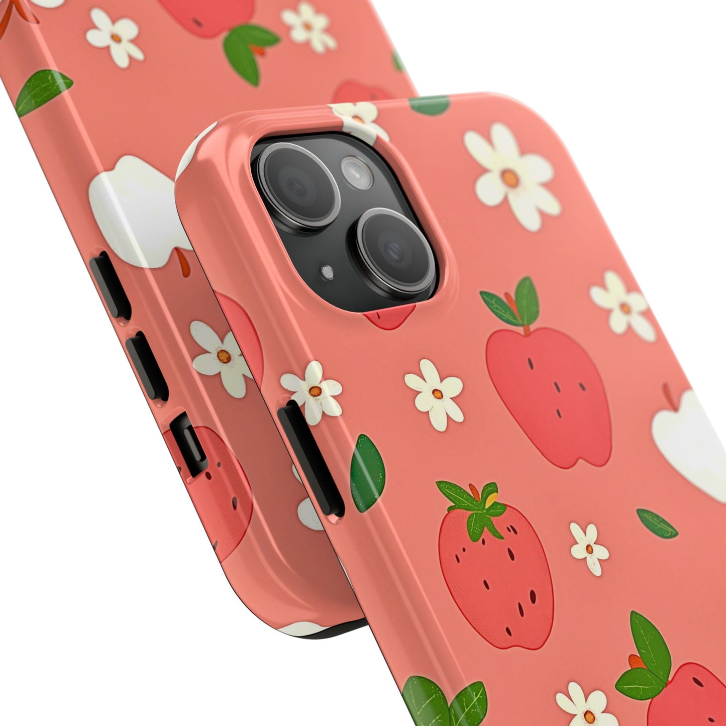 Strawberry Apple Flower Pattern Pink Tough Phone Case | Aesthetic