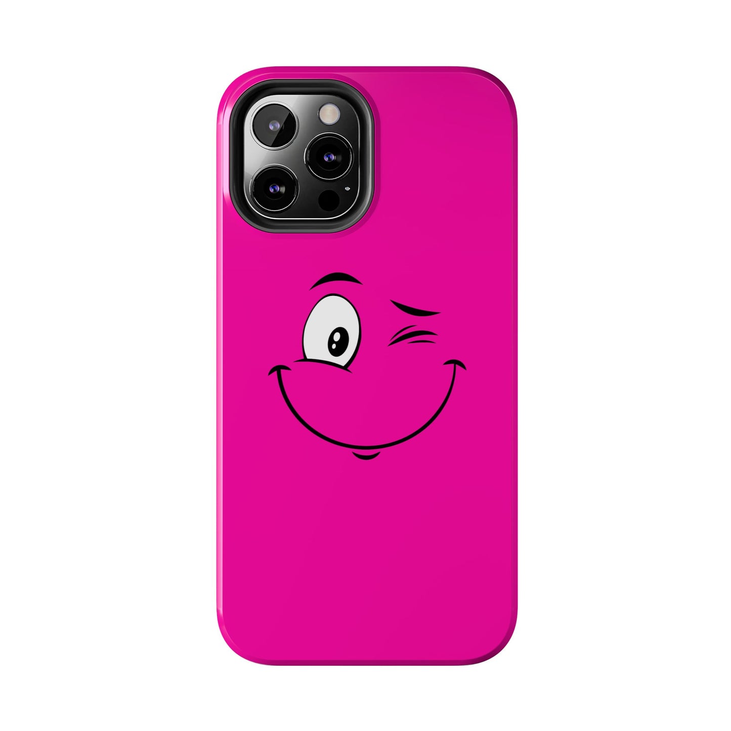 Winking Face Pink Background Cheeky Cartoon Style Tough Phone Case | Funny