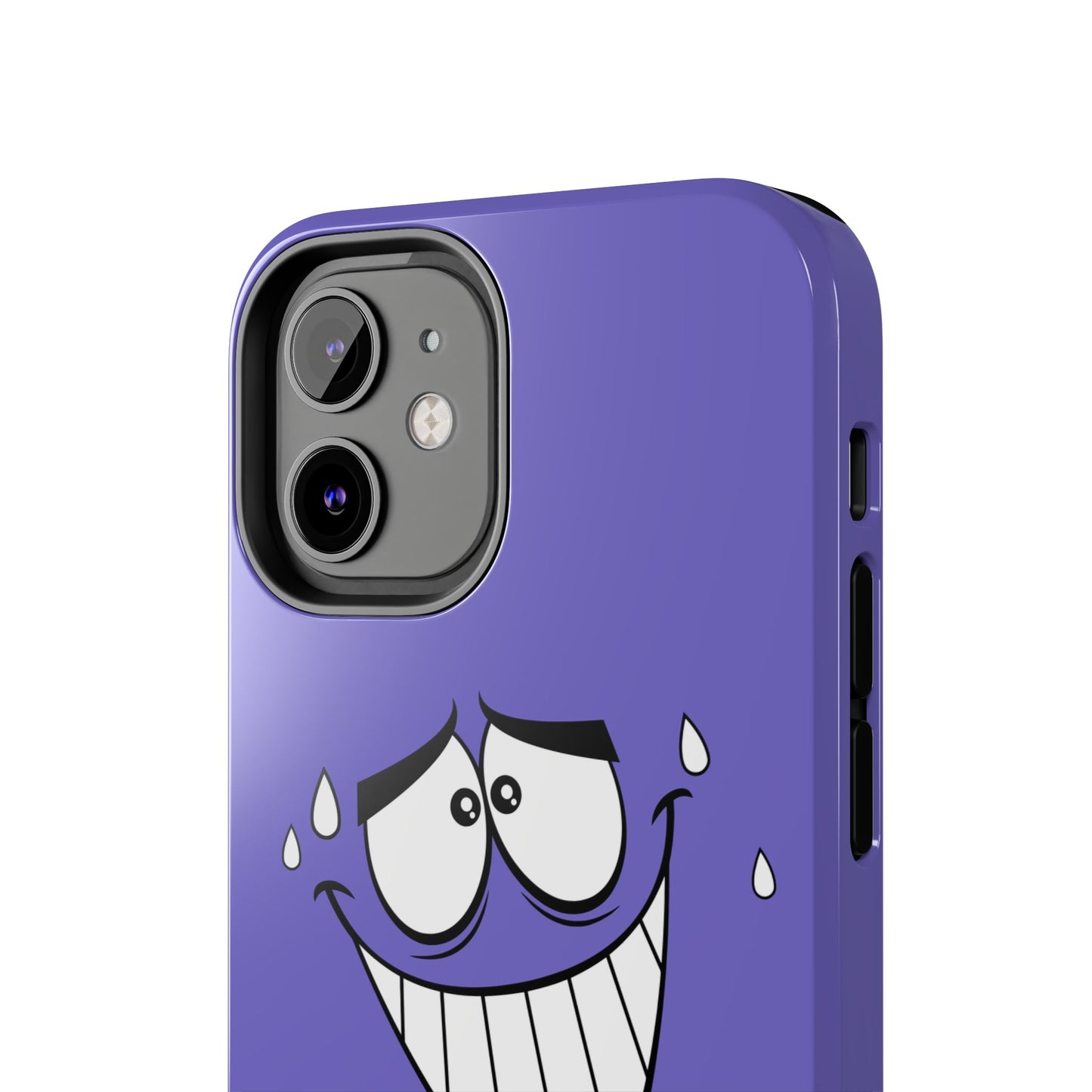 Awkward Nervous Cartoon Face Purple Background Tough Phone Case | Funny