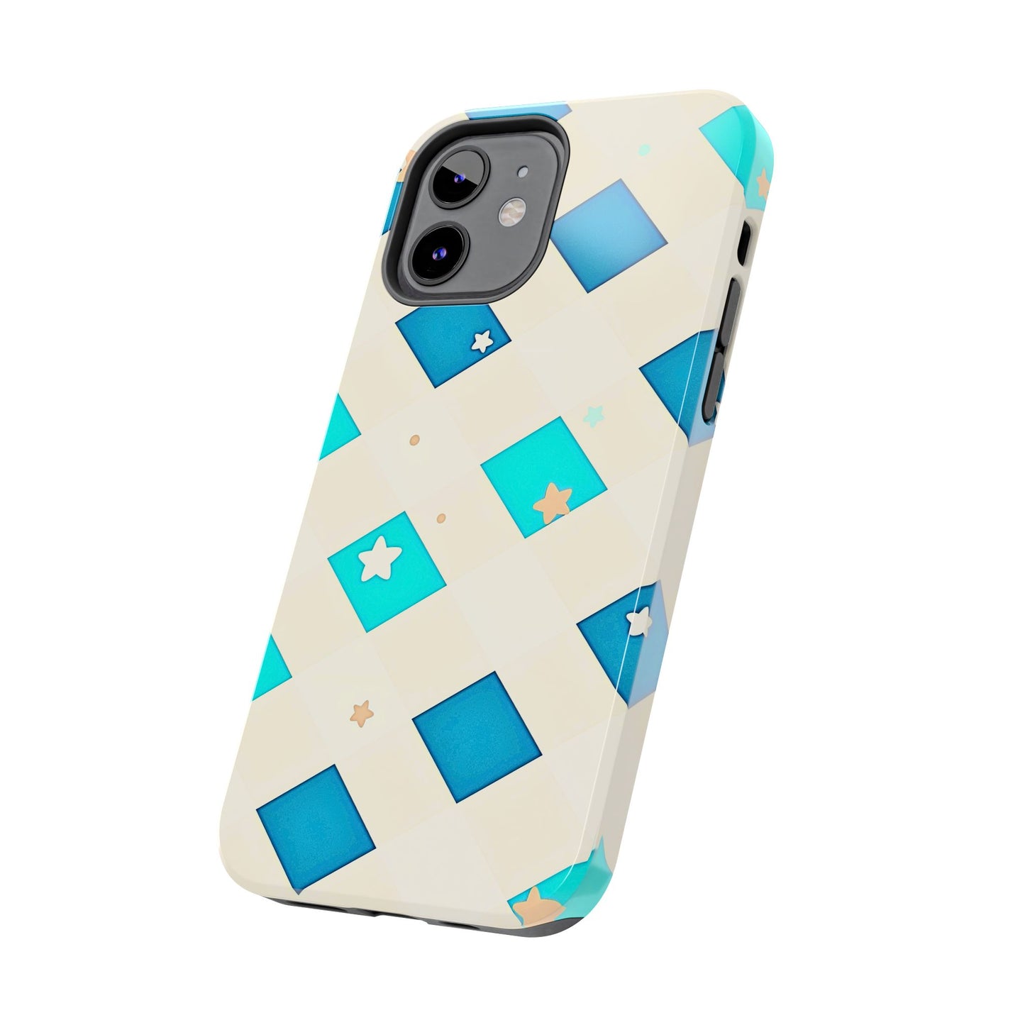 Modern Preppy Checkered Teal Stars Tough Phone Case | Aesthetic