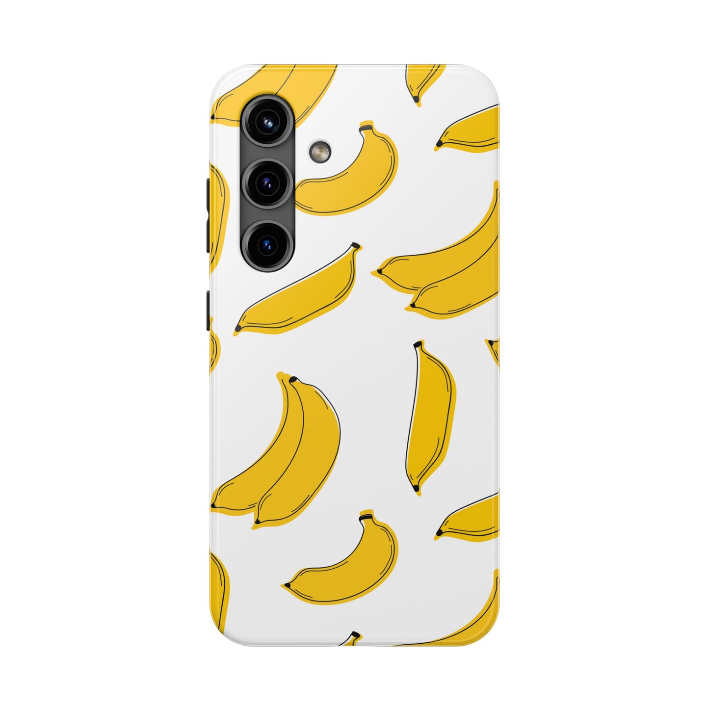 Bold Yellow Banana Pattern Minimal Line Art Tough Phone Case | Food