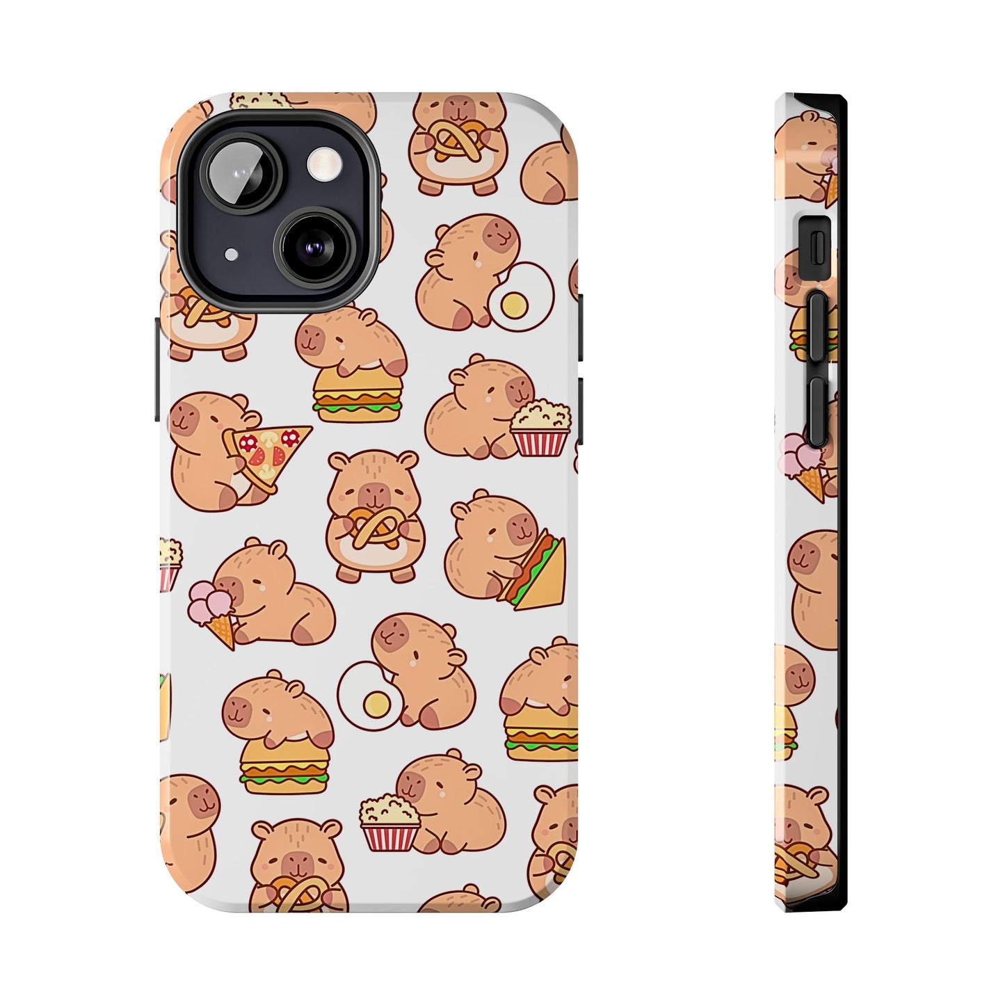 Cute Capybara Eating Pizza Ice Cream & Snacks Cartoon Food Tough Phone Case | Animals