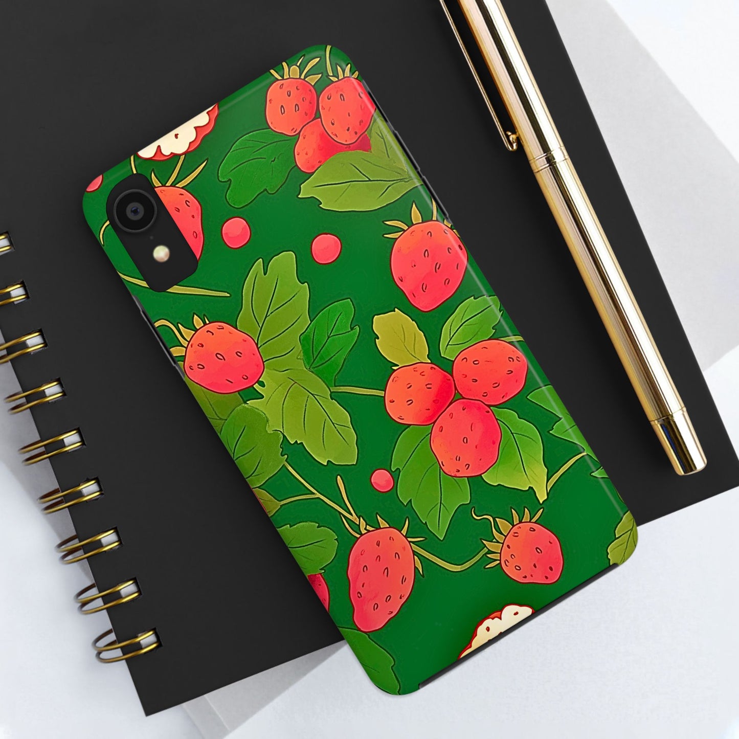 Dark Strawberry Pattern Preppy Tough Phone Case | Aesthetic
