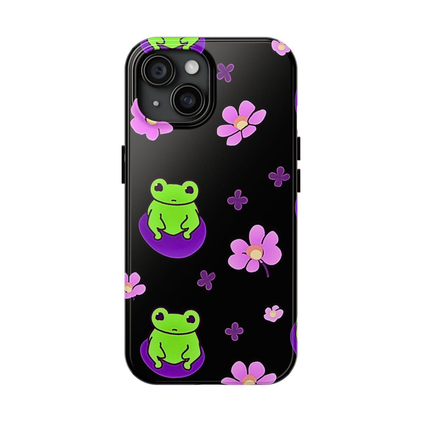 Cute Frog & Pink Flowers Pattern Style Tough Phone Case | Animals