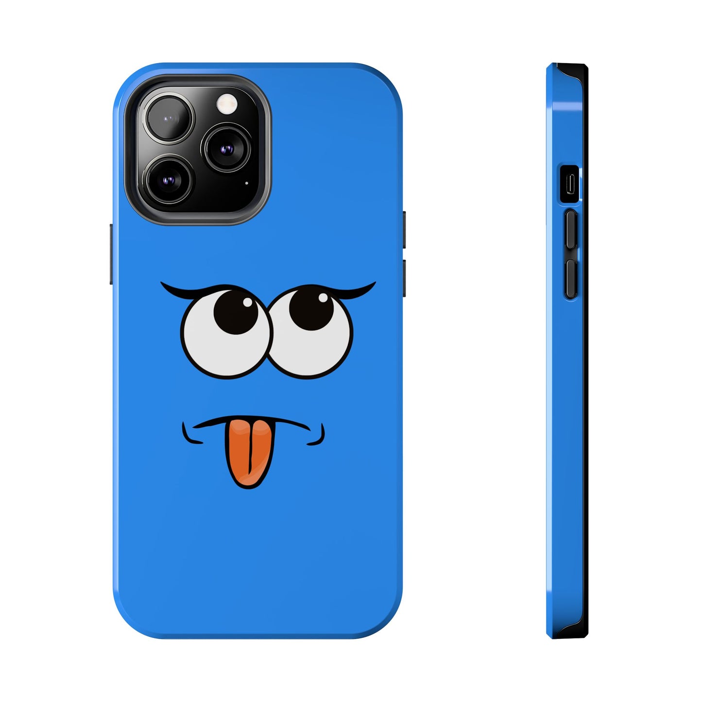 Silly Tongue Out Cartoon Face Blue Background Tough Phone Case | Funny