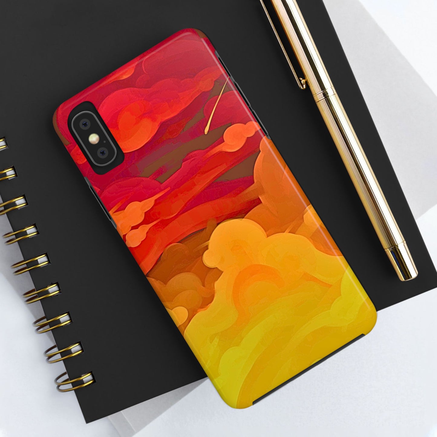 Funda resistente para teléfono con diseño de nubes rojas y naranjas | Estética
