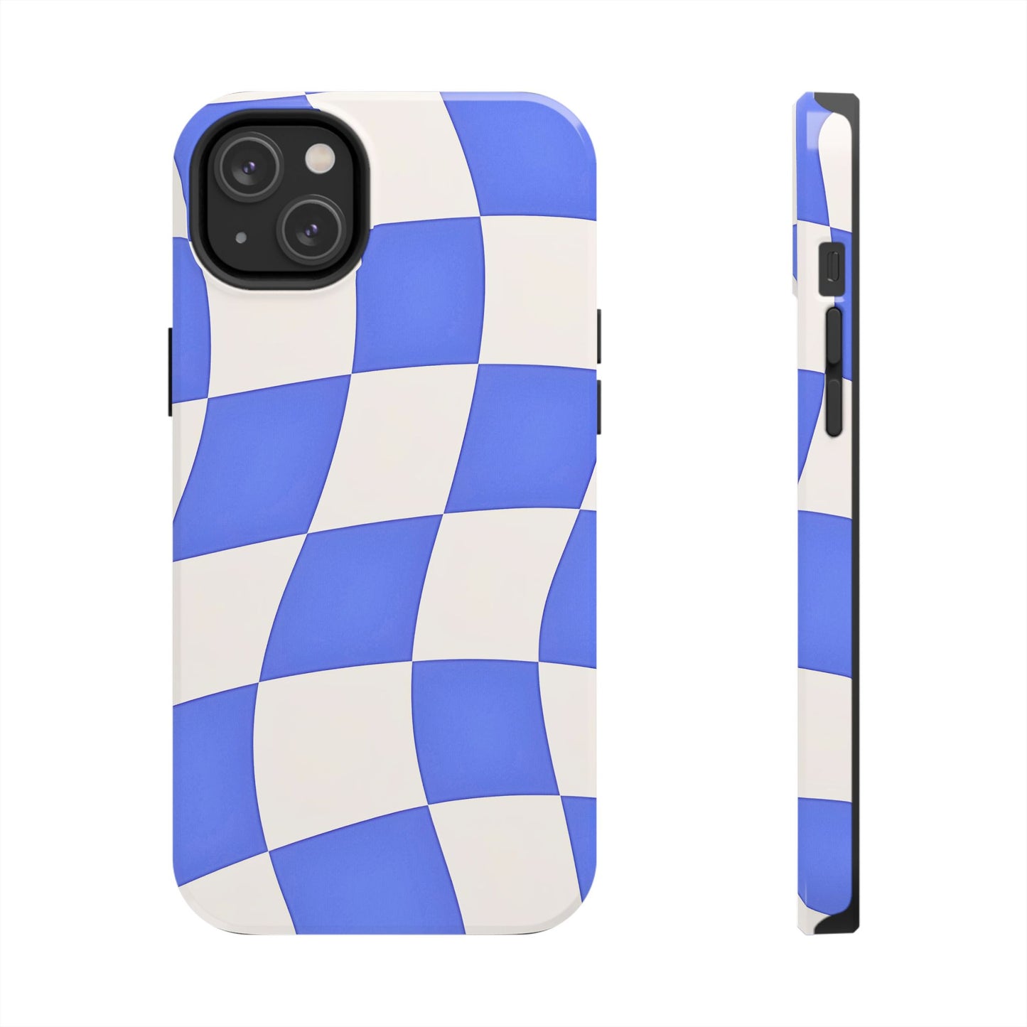 Funda resistente para teléfono con estampado ondulado de cuadros azules | Estética